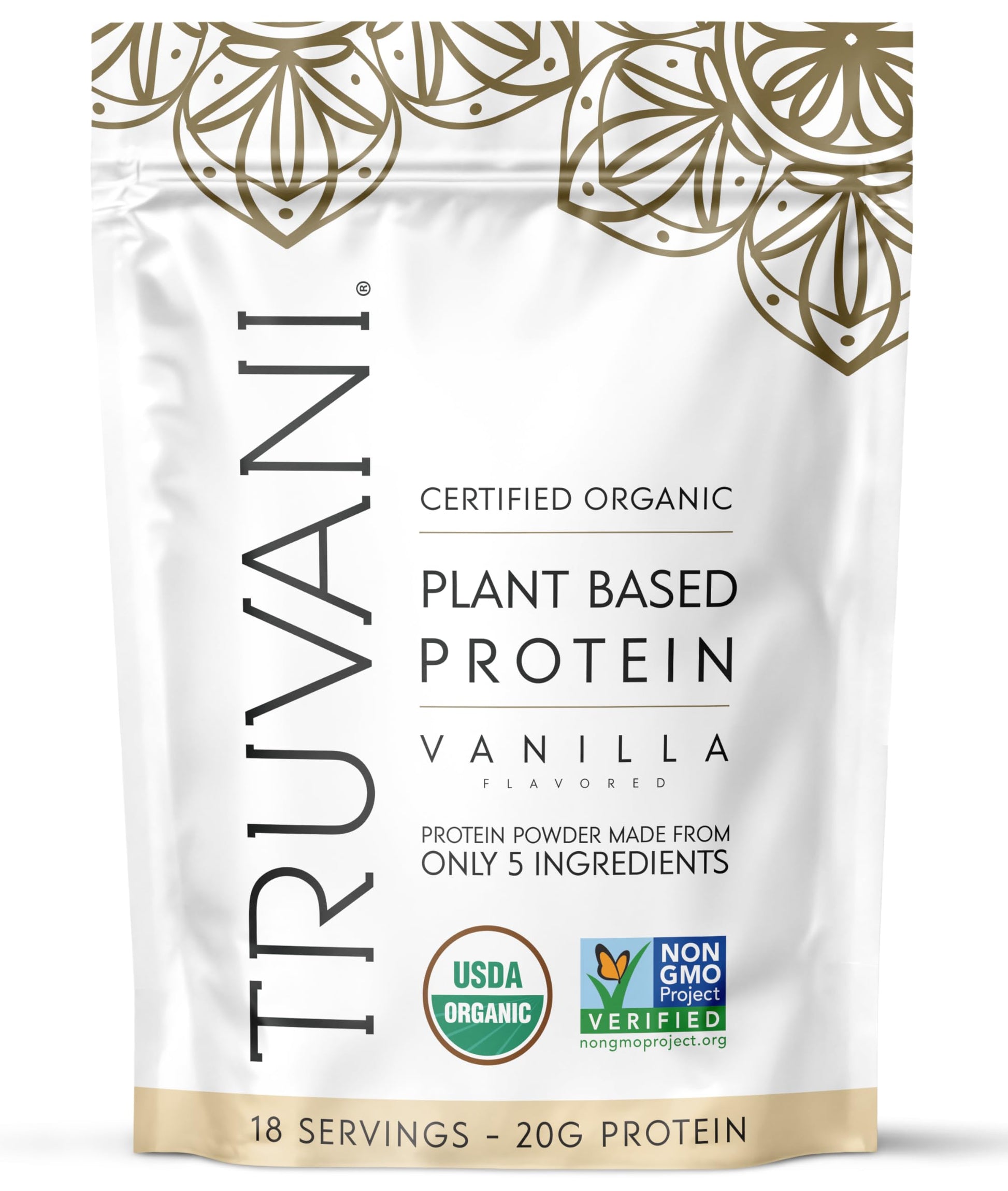 Truvani Organic Plant Based Protein Powder Vanilla, 18 Servings
