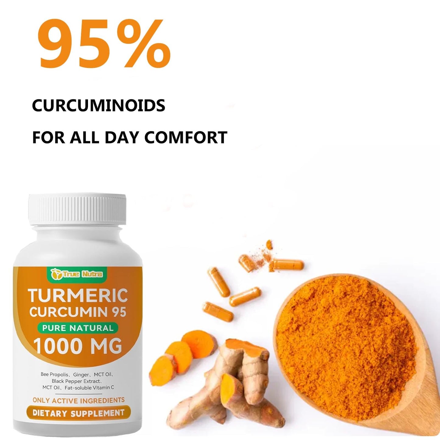 True Nutra Turmeric Curcumin Supplement 1000mg, 60 Capsules