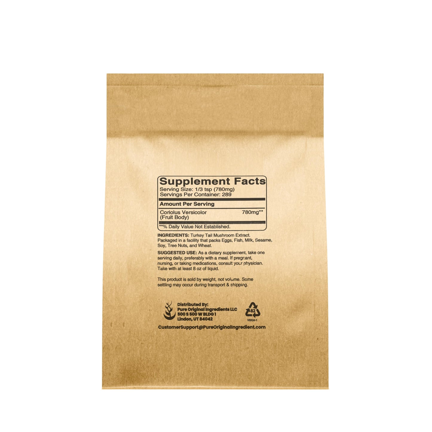 PURE ORIGINAL INGREDIENTS Turkey Tail Mushroom Powder 8 oz