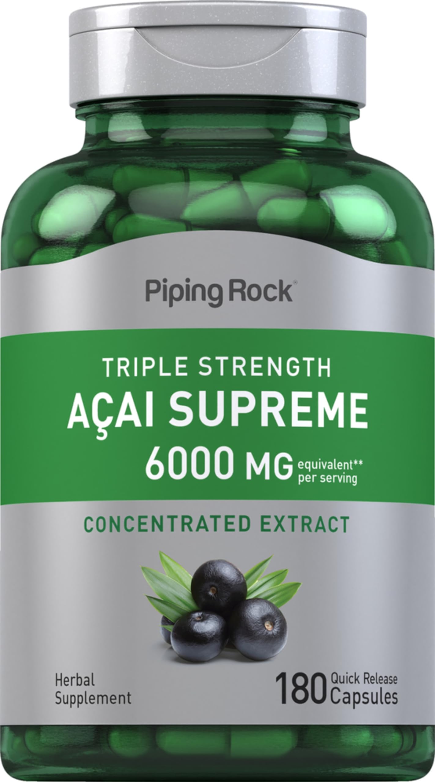 Piping Rock Acai Berry Supplement Triple Strength Extract Capsules 180 Count