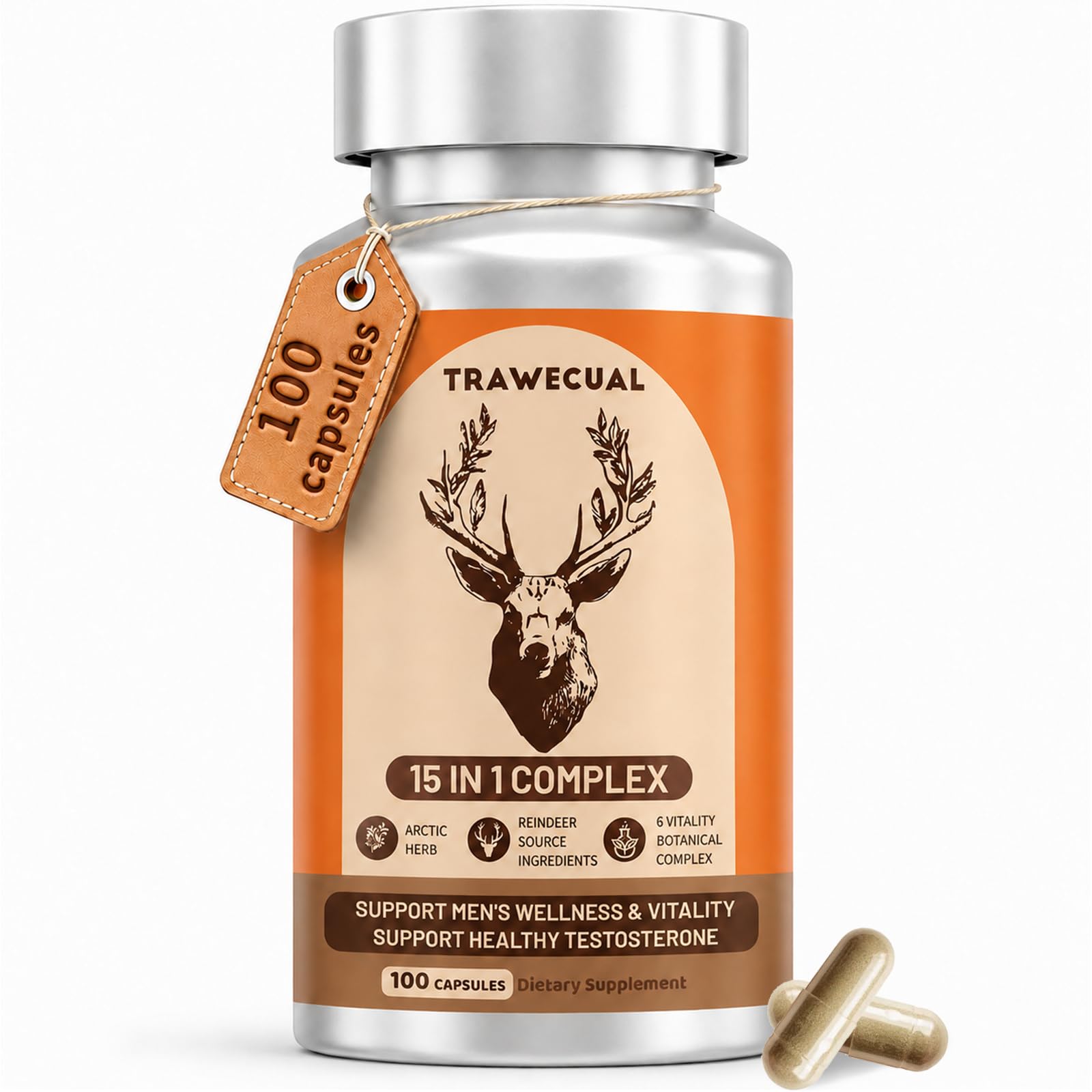 Trawecual 15-in-1 Reindeer Organ Supplement with Arctic Herb for Men 100 Capsules