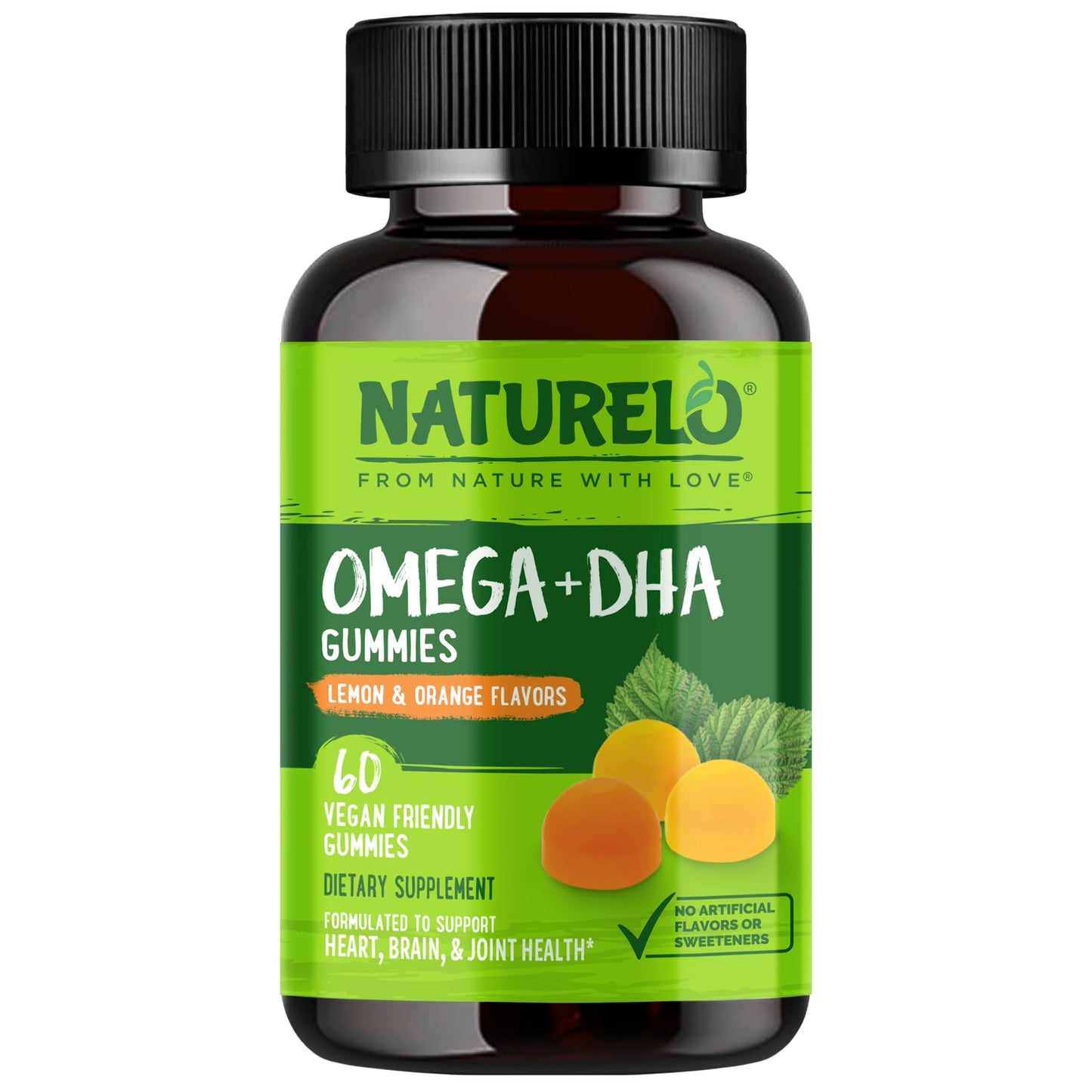 NATURELO Vegetarian DHA and Omega 3 Supplement from Algae and Chia Seed Oil Gummies, 60 Gummies