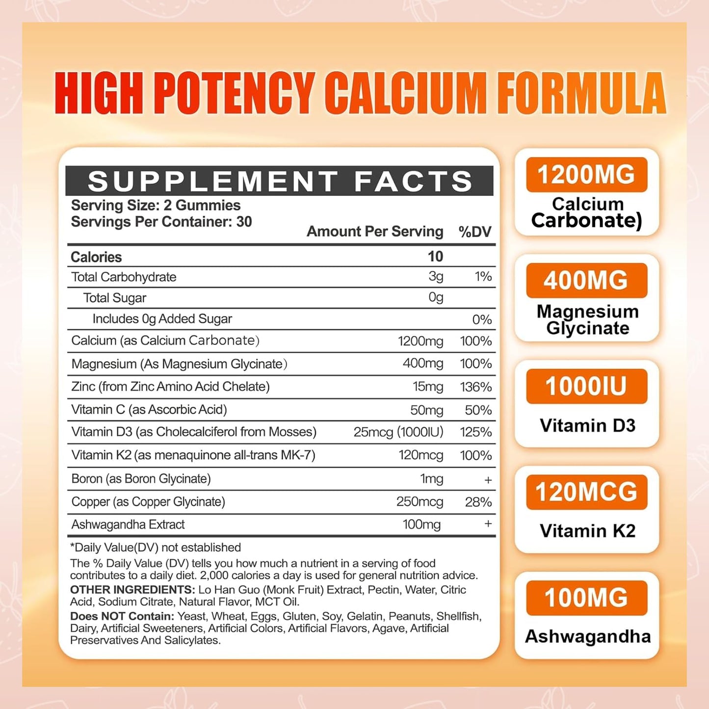 ArtDietistX 1200mg Calcium Gummies with Vitamin D3 for Adults, High Absorption Calcium Supplement with Magnesium, K2, Copper, Boron, Zinc and Ashwagandha, Sugar-Free, 120 Gummies