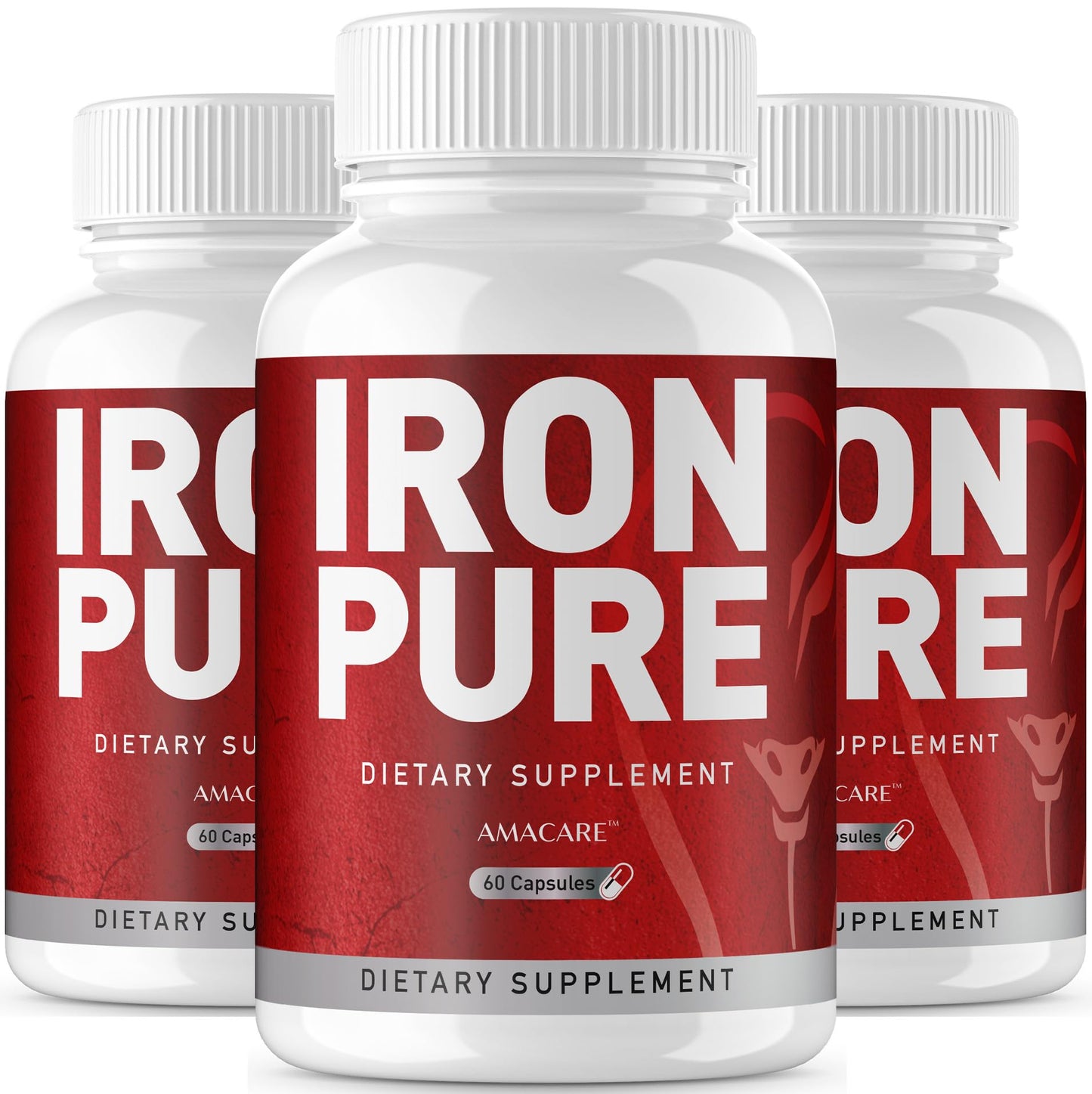 AMACARE Iron Pure Advanced IronPure Pills Supplement Daily Support Formula Maximum Strength, All Natural Ingredients Health & Wellness Premium Vitamins, 180 Capsules