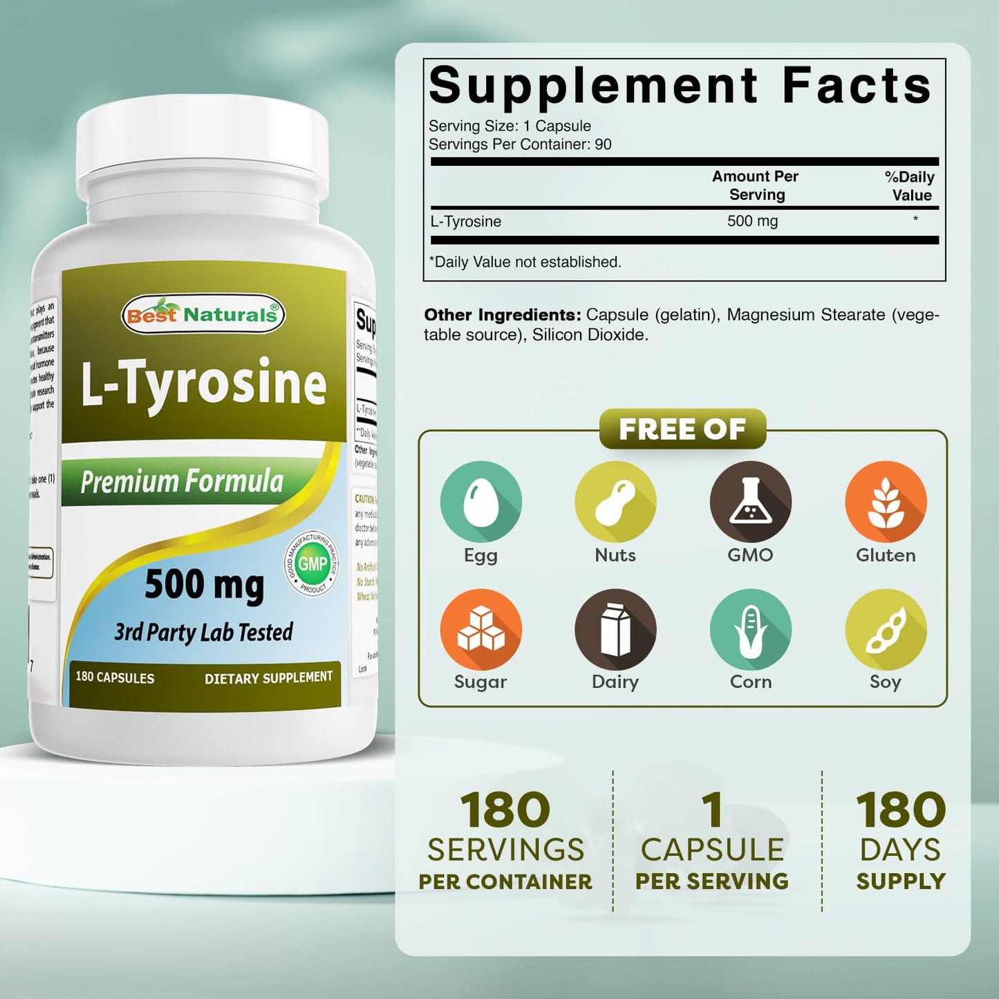 Best Naturals L-Tyrosine 500 mg Capsules, 360 Capsules