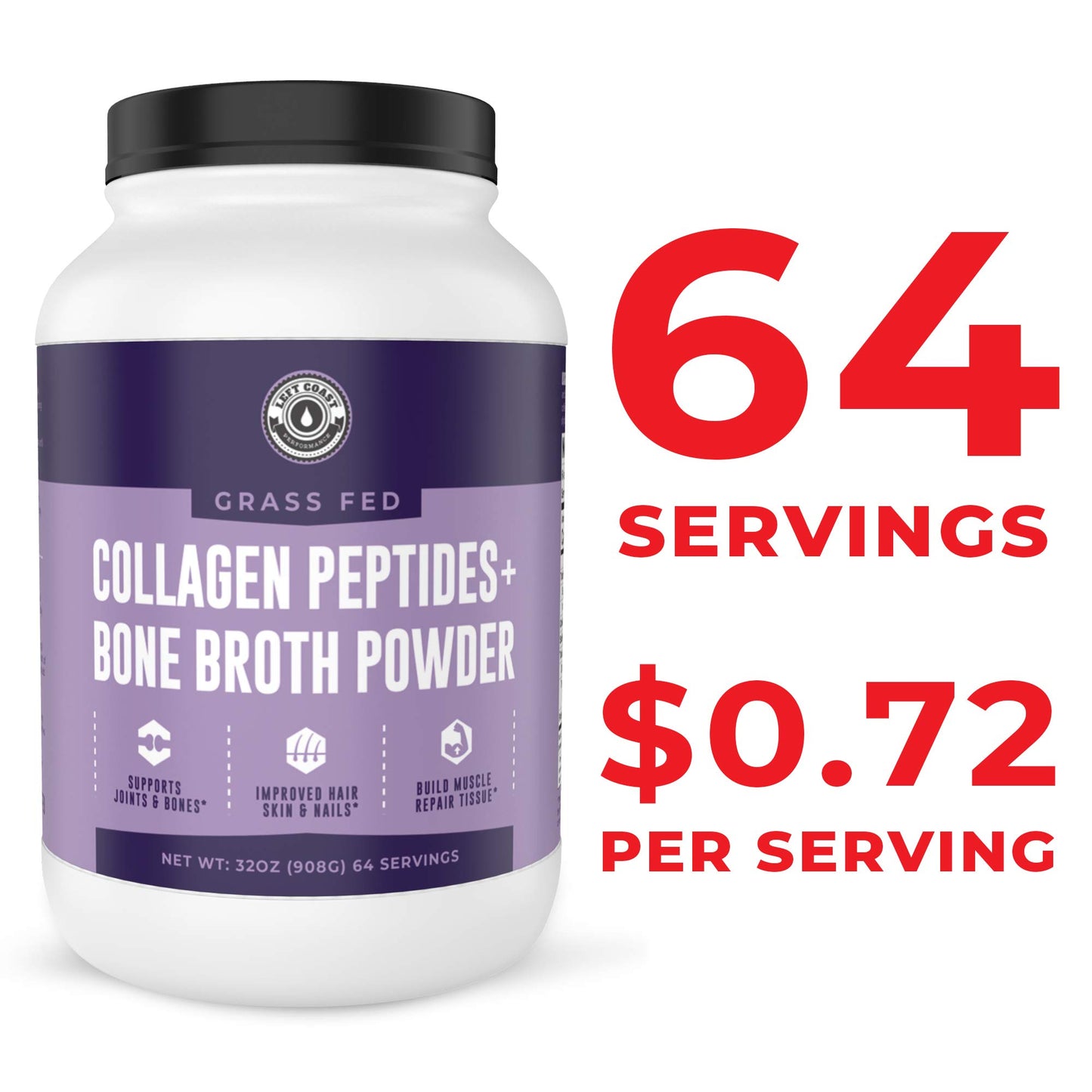 Left Coast Performance Collagen Bone Broth Powder, 32