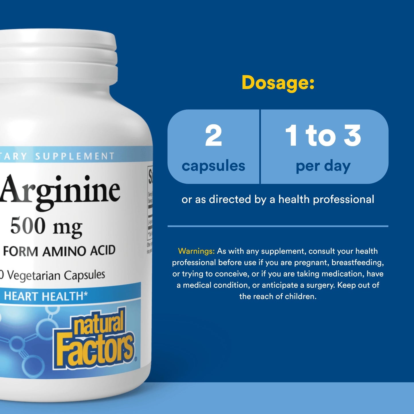 Natural Factors L-Arginine 500 mg, 180 Capsules