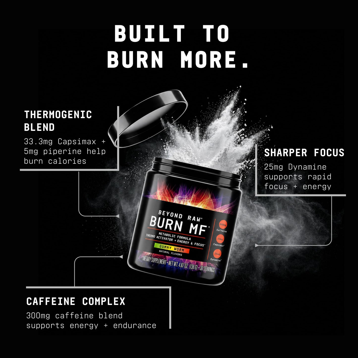 BEYOND RAW Burn MF Metabolic Formula Thermo Activator Powder, 30 Servings