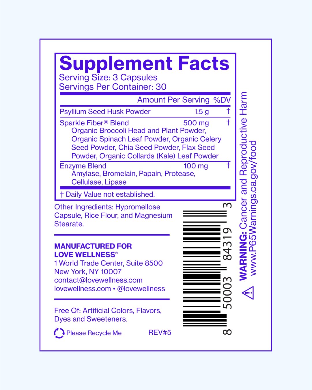 Love Wellness Bye Bye Bloat & Sparkle Fiber Capsules 150