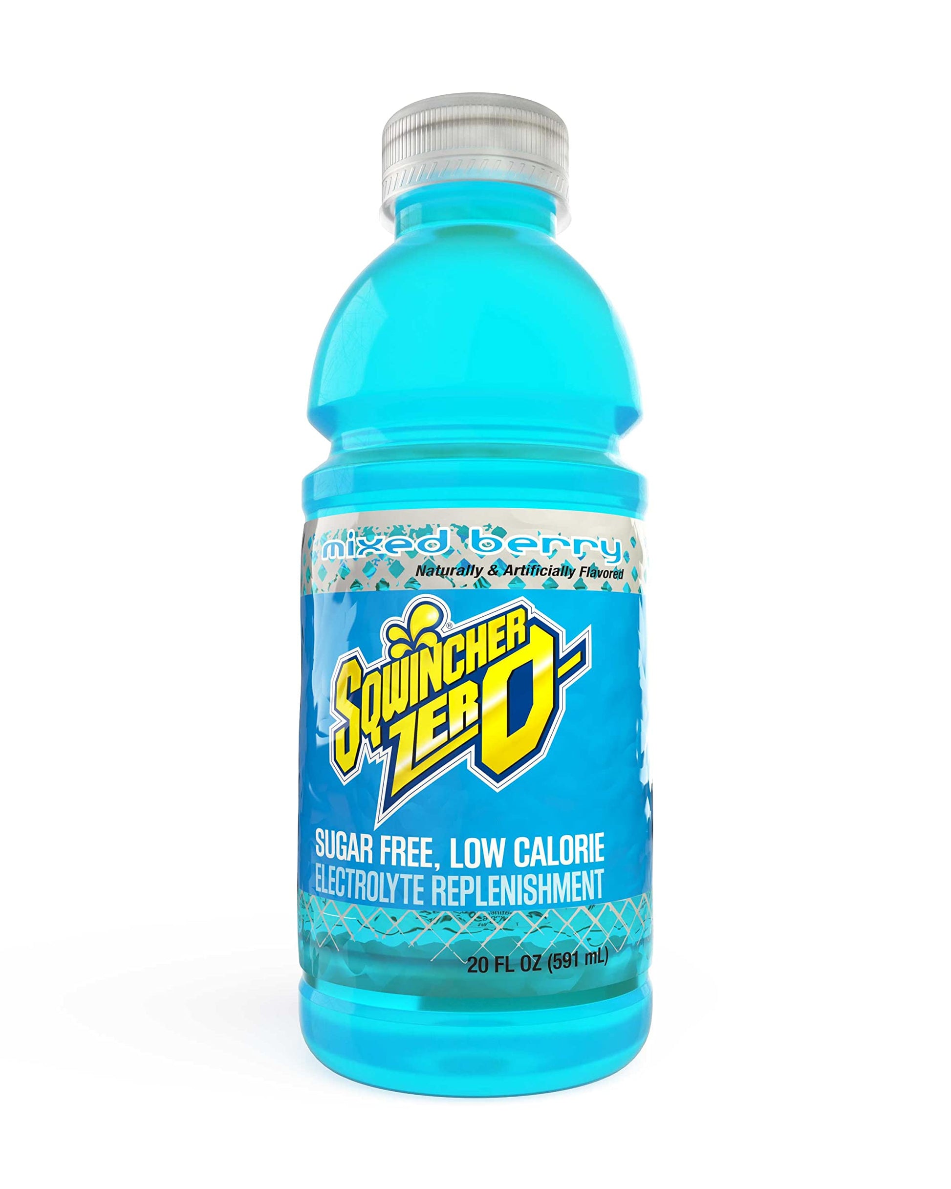 Sqwincher Zero Activity Drink Bottles Powder 20 oz Mixed Berry Sugar Free Low Calorie Low Sodium Electrolyte Replenishment Hydration Case of 24