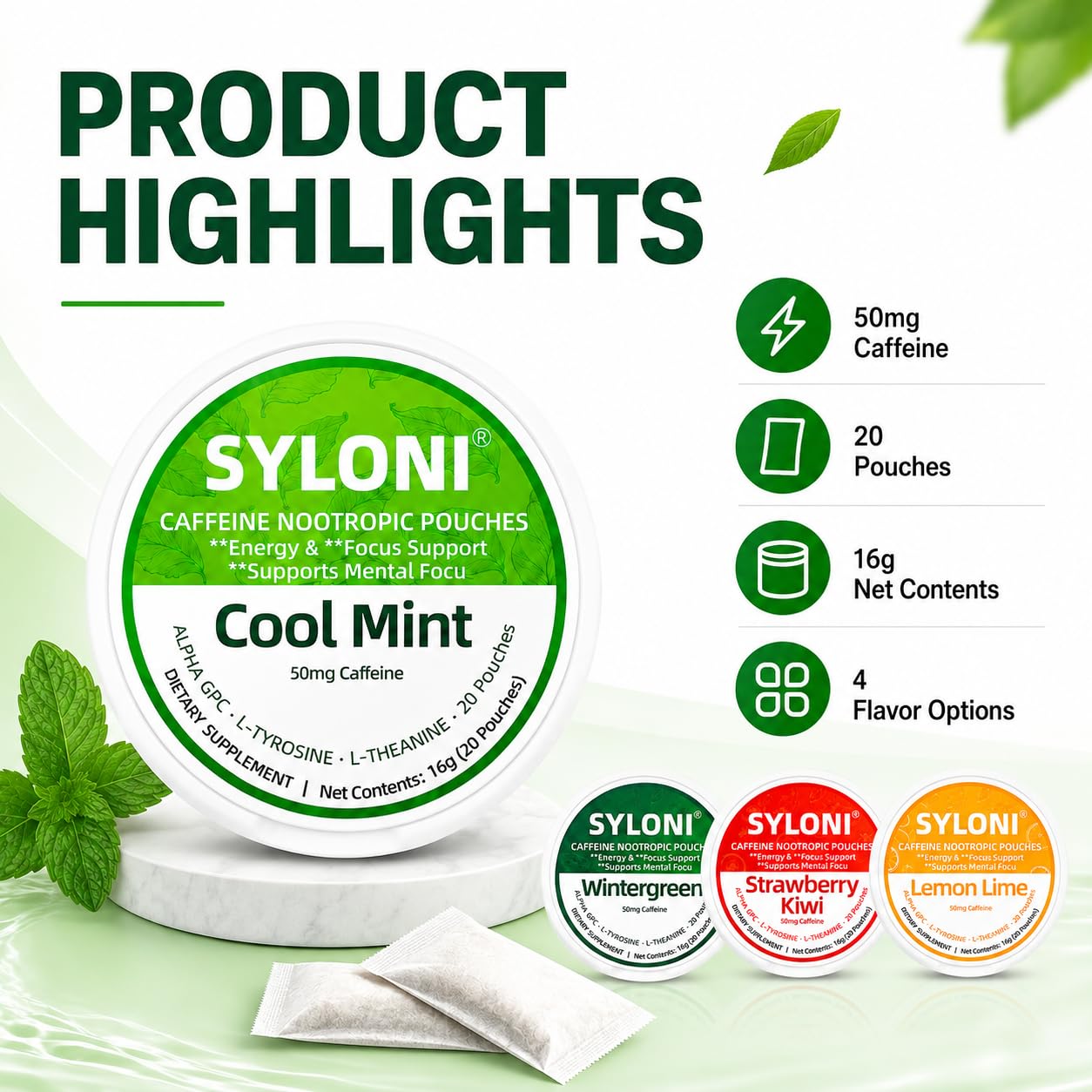 Syloni Caffeine Nootropic Pouches Variety Pack Powder 10