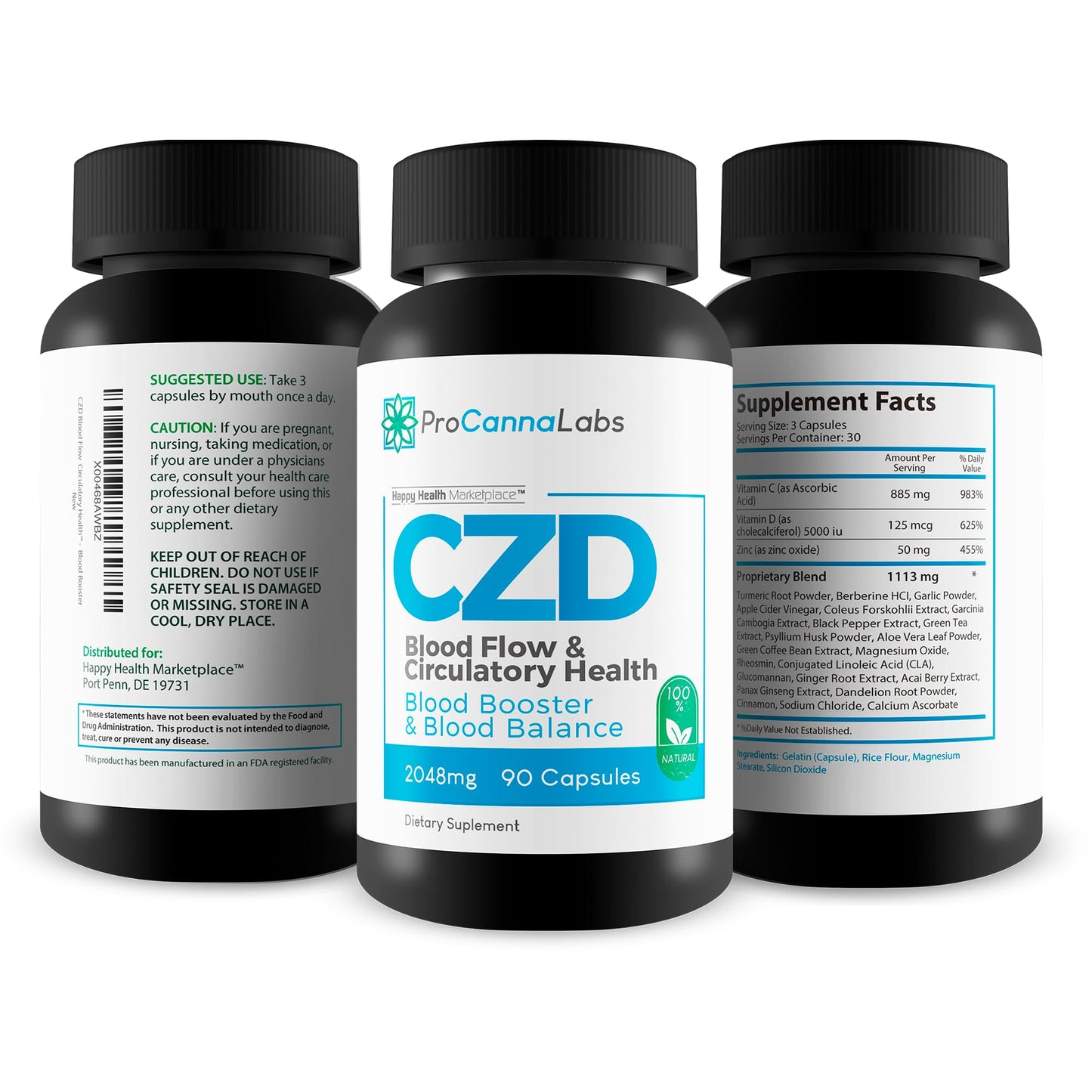 Happy Health Marketplace CDZ Vitamin C D and Zinc Plus Herbs Capsules 90 Count