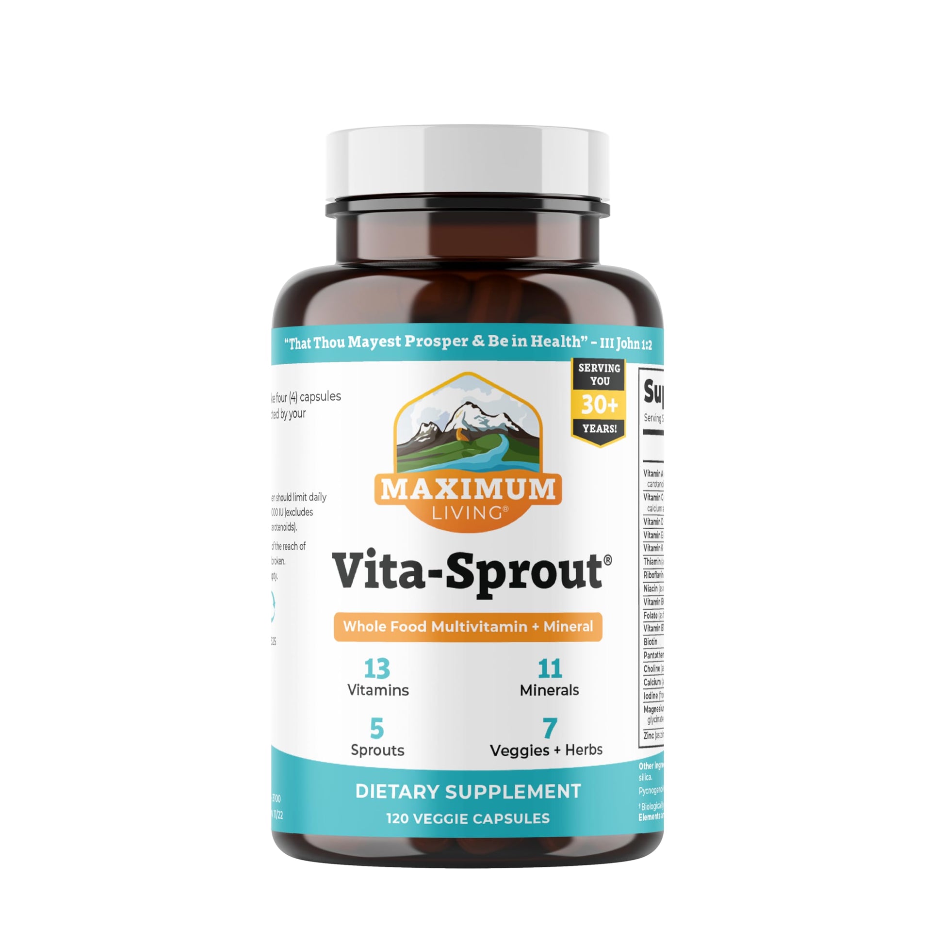 Maximum Living Vita-Sprout Whole-Food Multivitamin & Phytonutrient Blend 120 Capsules