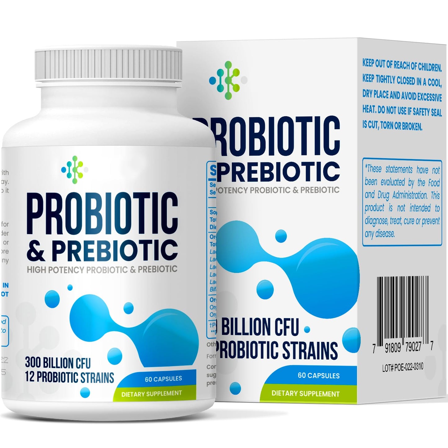 Wedkoup Probiotics for Women & Men, 300 Billion CFU, 12 Strains + 4 Organic Prebiotics, Digestive & Immune Support, Shelf Stable, 60 Capsules