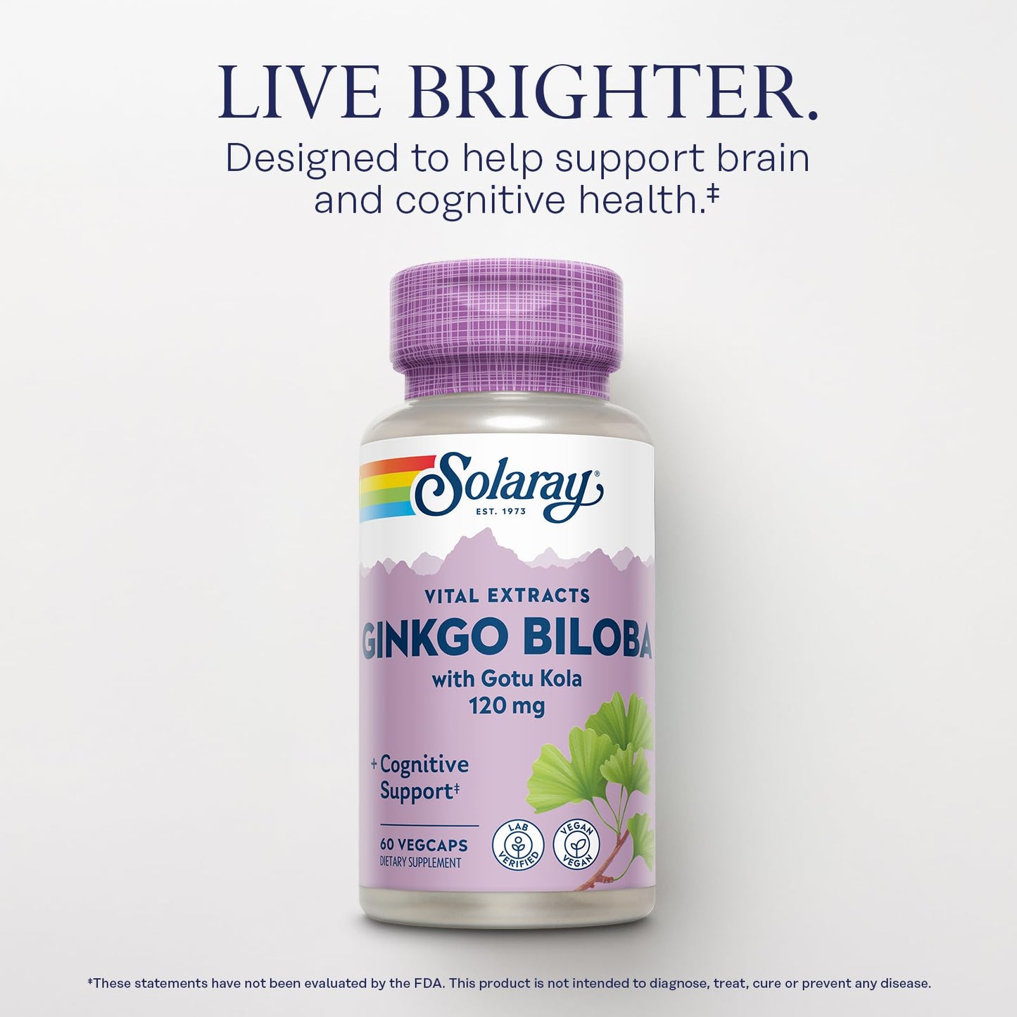 SOLARAY Ginkgo Biloba Extract with Gotu Kola Capsules, 60 VegCaps