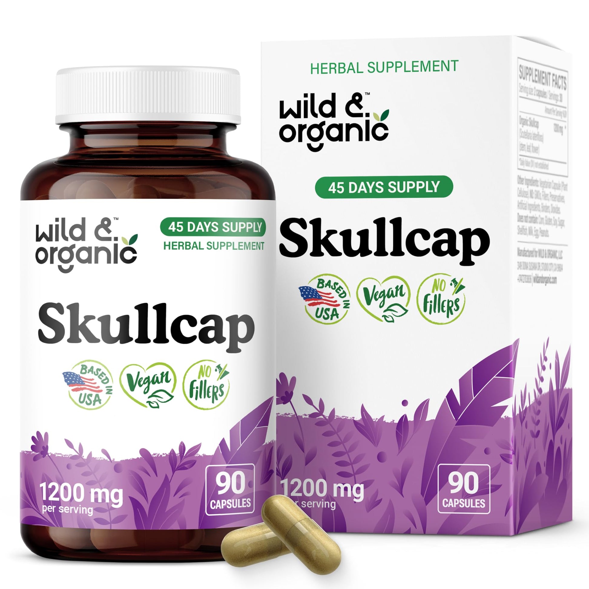 Wild & Organic Skullcap Capsules 1200 mg, 90 Count