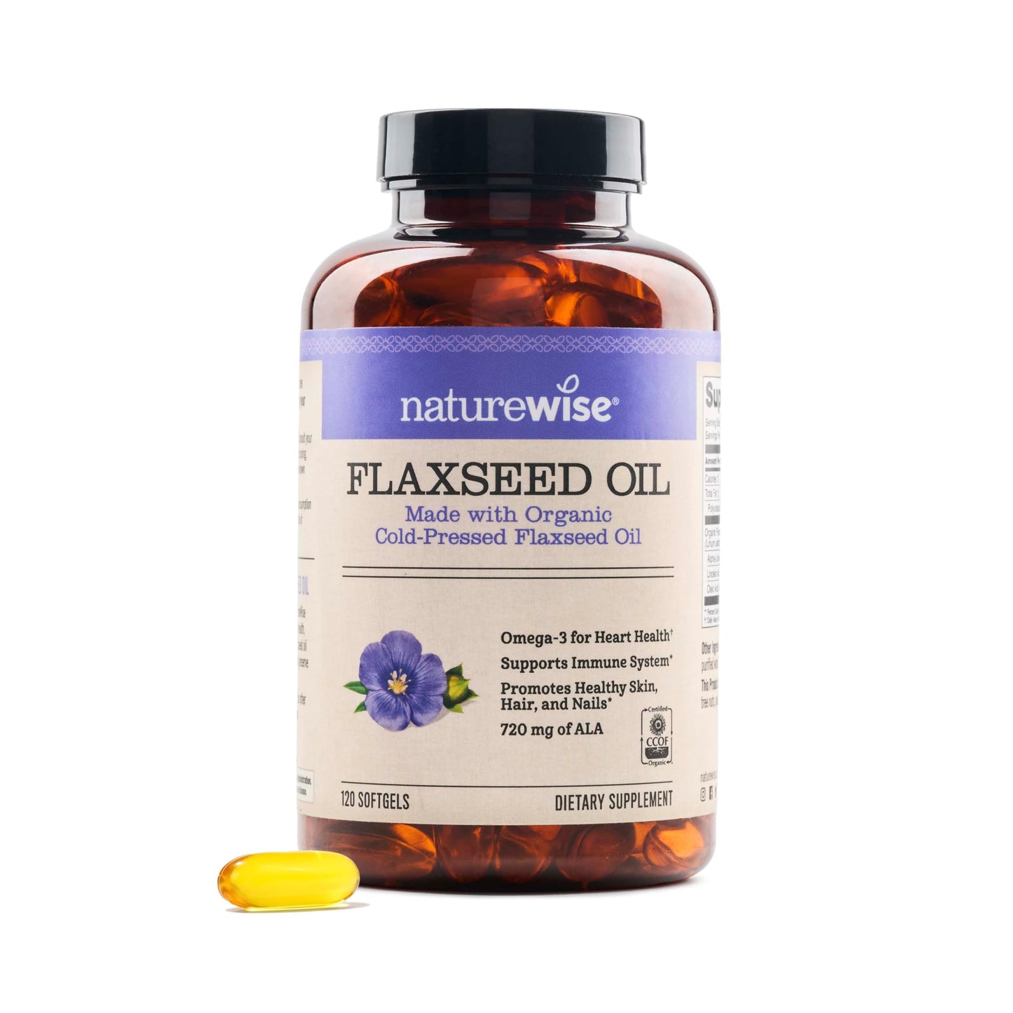 NatureWise Flaxseed Oil 1200 mg Softgels, 120 Count