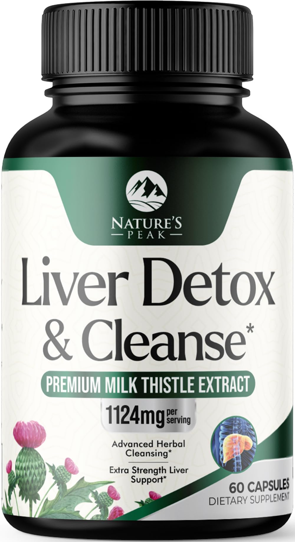 Nature's Peak Liver Cleanse Detox & Repair Milk Thistle Supplement for Digestion & Immune Health, Ginger Root, Choline & Dandelion Root, Herbal Liver Support with Silymarin, Beetroot & Artichoke, 60 Capsules