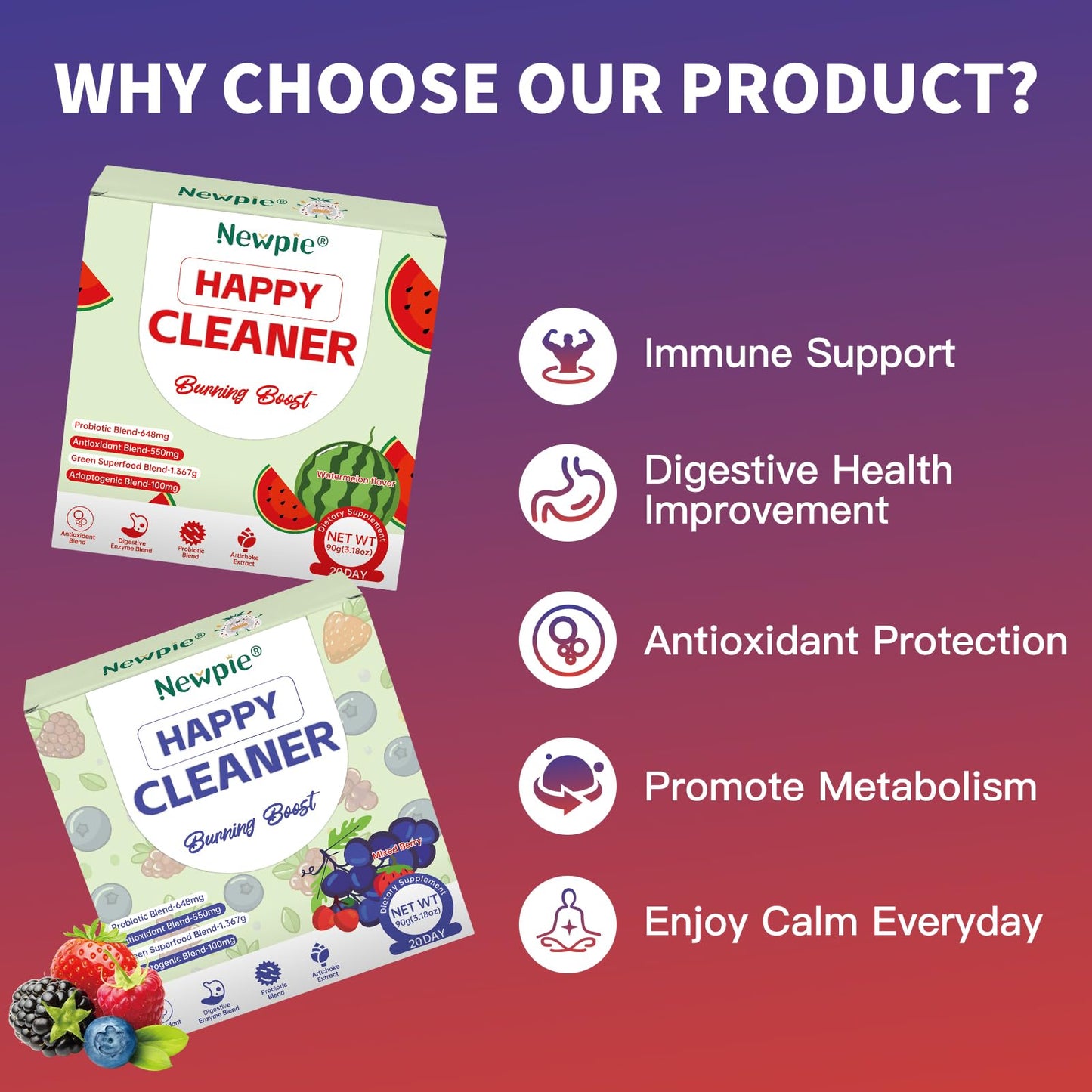 Blltzzz Newpie Superfoods Happy Cleaner Probiotic Powder, 3.18 Ounce