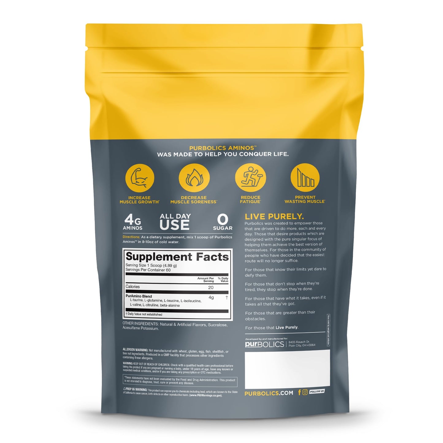 Purbolics Aminos Powder, 10 oz, 60 Servings, Grape Gatsby