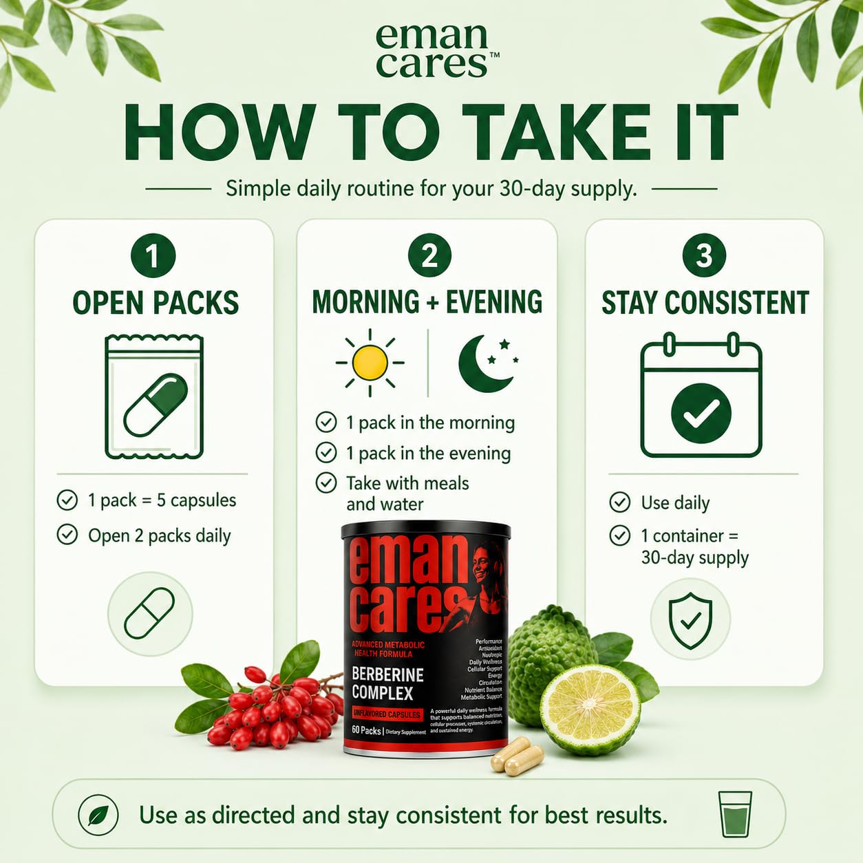 eman cares Berberine Complex 1600mg — 15-Ingredient Metabolic Stack with Ceylon Cinnamon, Citrus Bergamot & Gymnema | carbohydrate metabolism, Cholesterol & Energy Support | 300 Capsules
