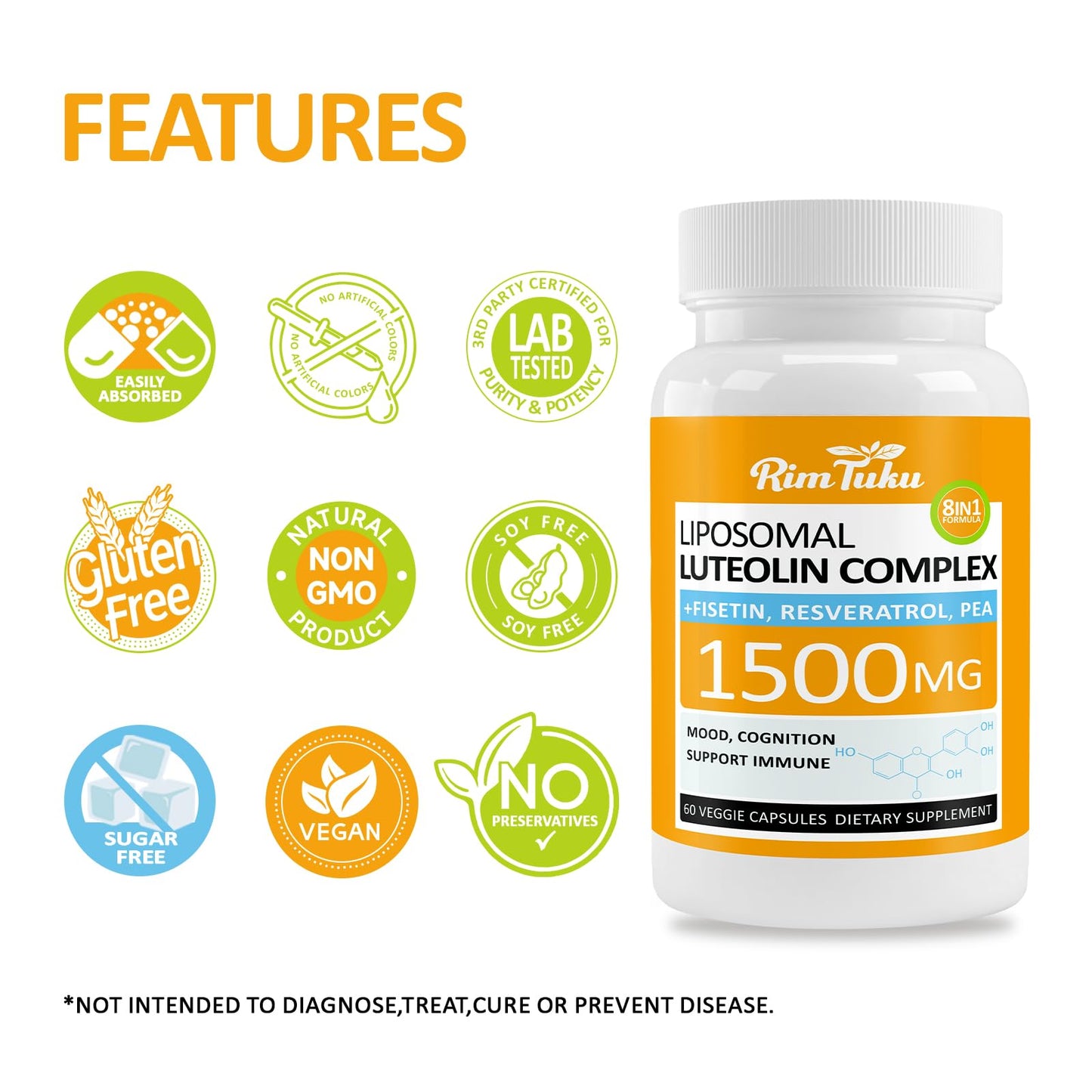 RimTuku Liposomal Luteolin Supplement 1500mg Capsule, 60 Count
