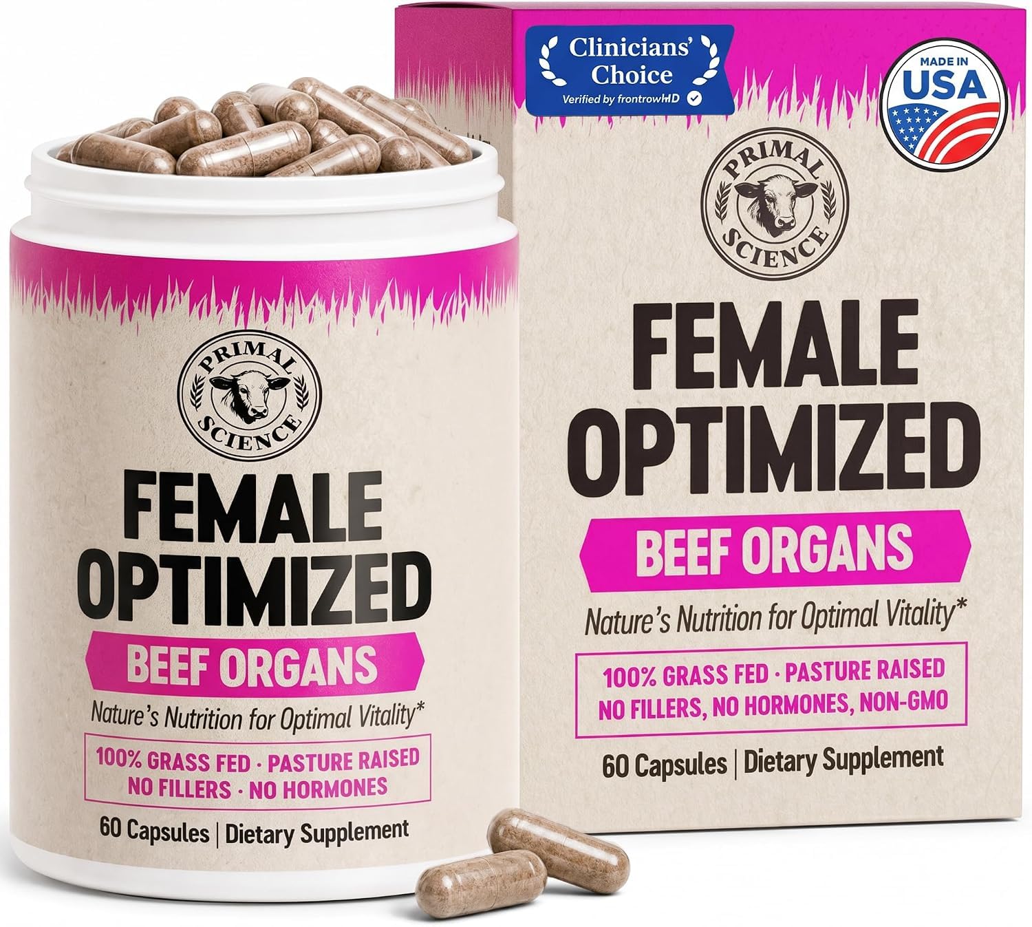Primal Science Beef Organ Supplement for Women Grass Fed Complex Capsule 60 Count