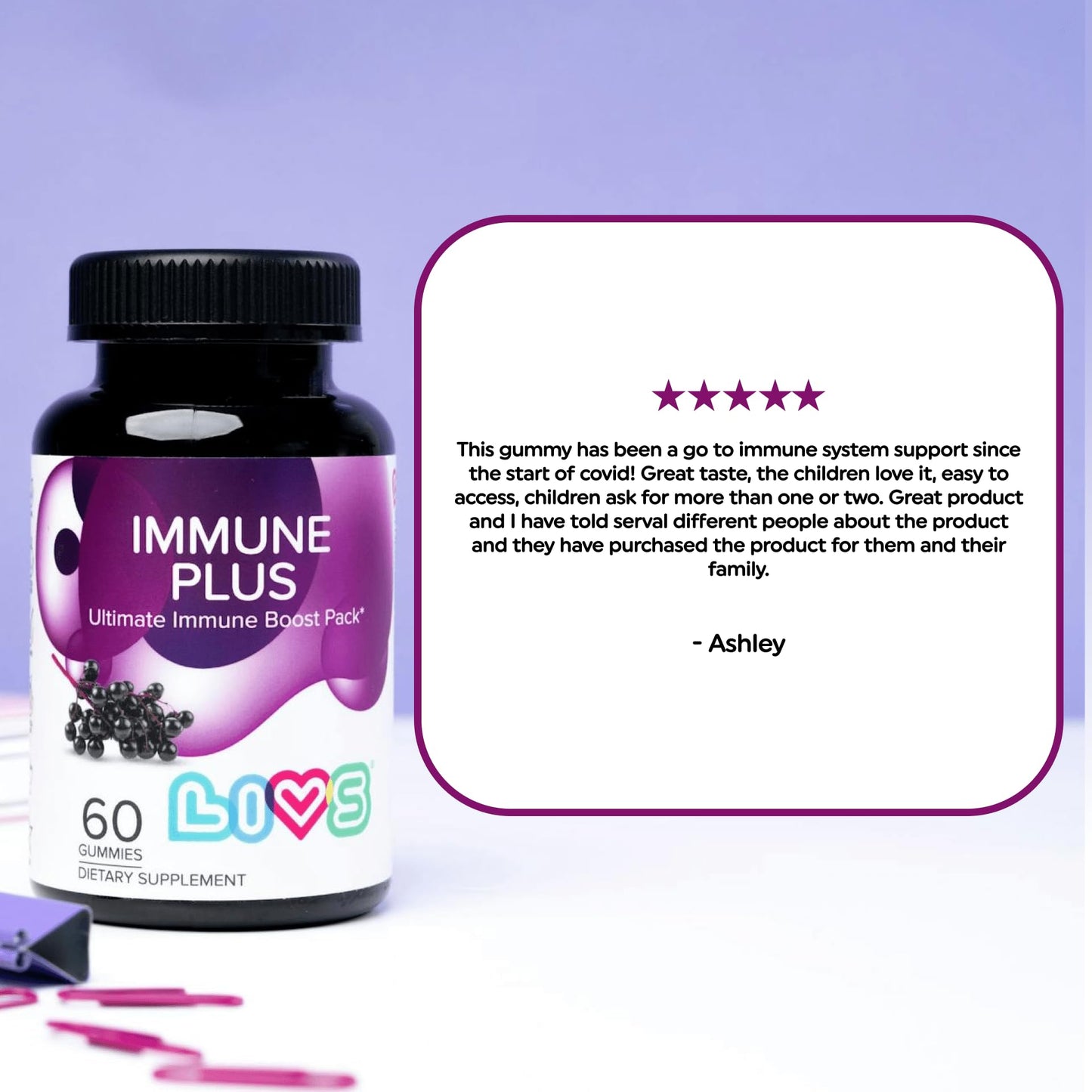 LIVS Immune Plus Gummies – Elderberry Extract with Vitamin C, D3, & Zinc, Gummy, 1 Count