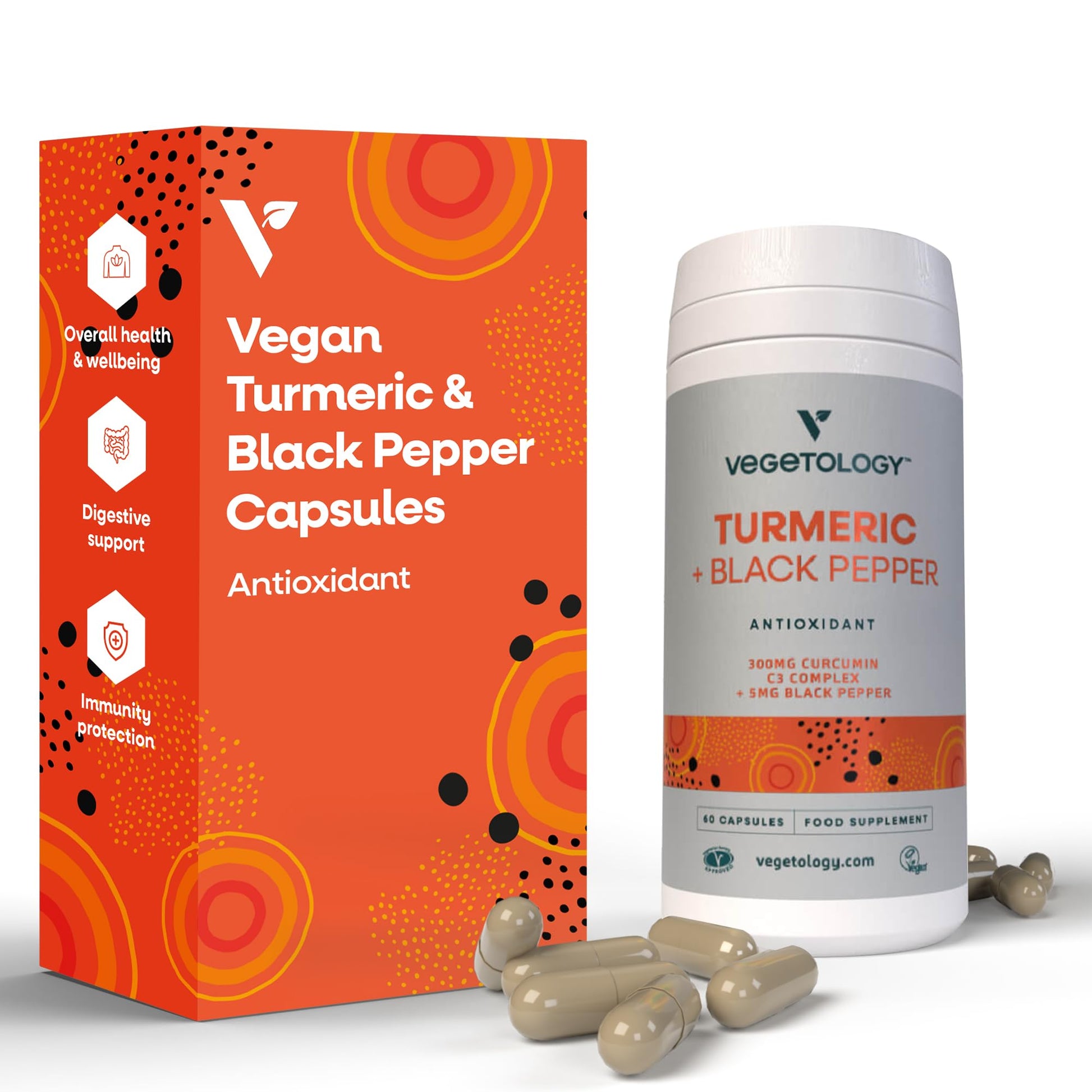VEGETOLOGY Vegan Turmeric & Black Pepper Capsules, 60 Capsules