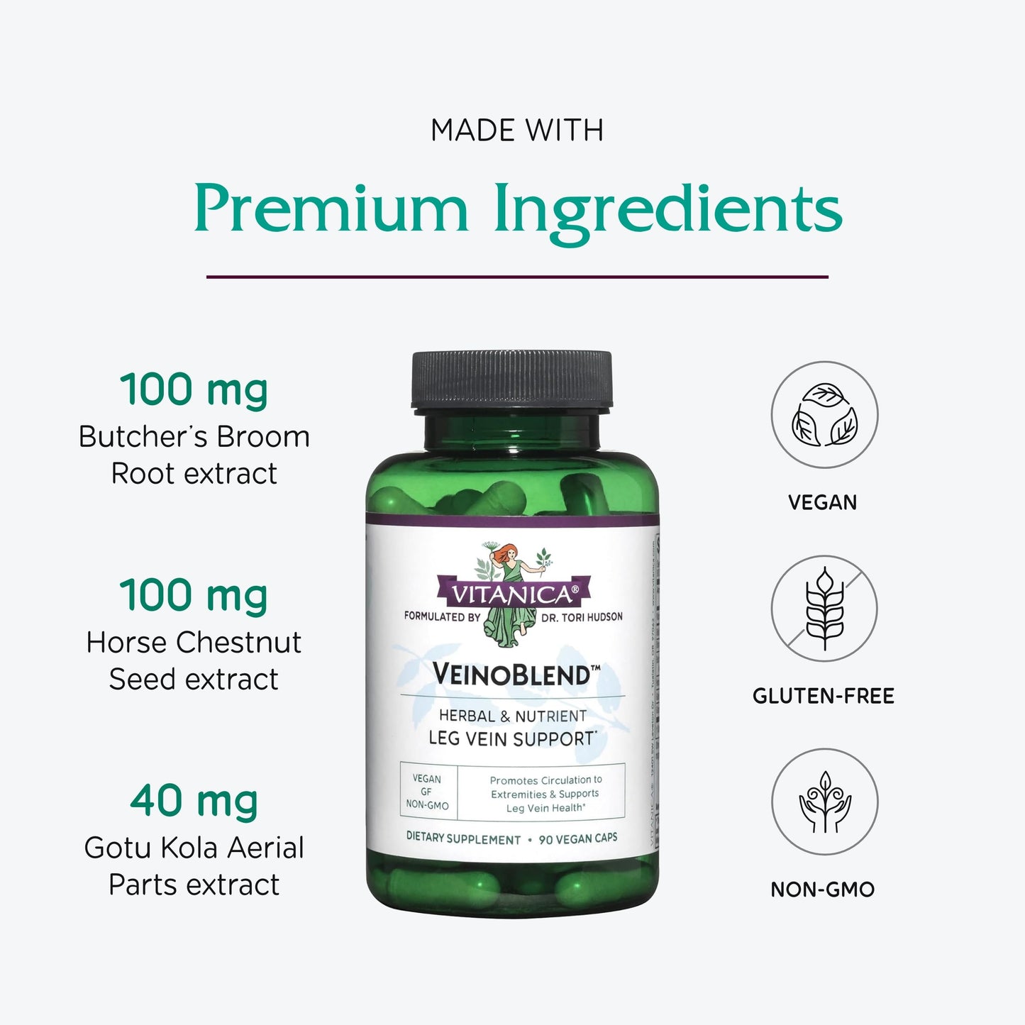 Vitanica VeinoBlend Circulation Supplement for Blood Flow, 90 Capsules