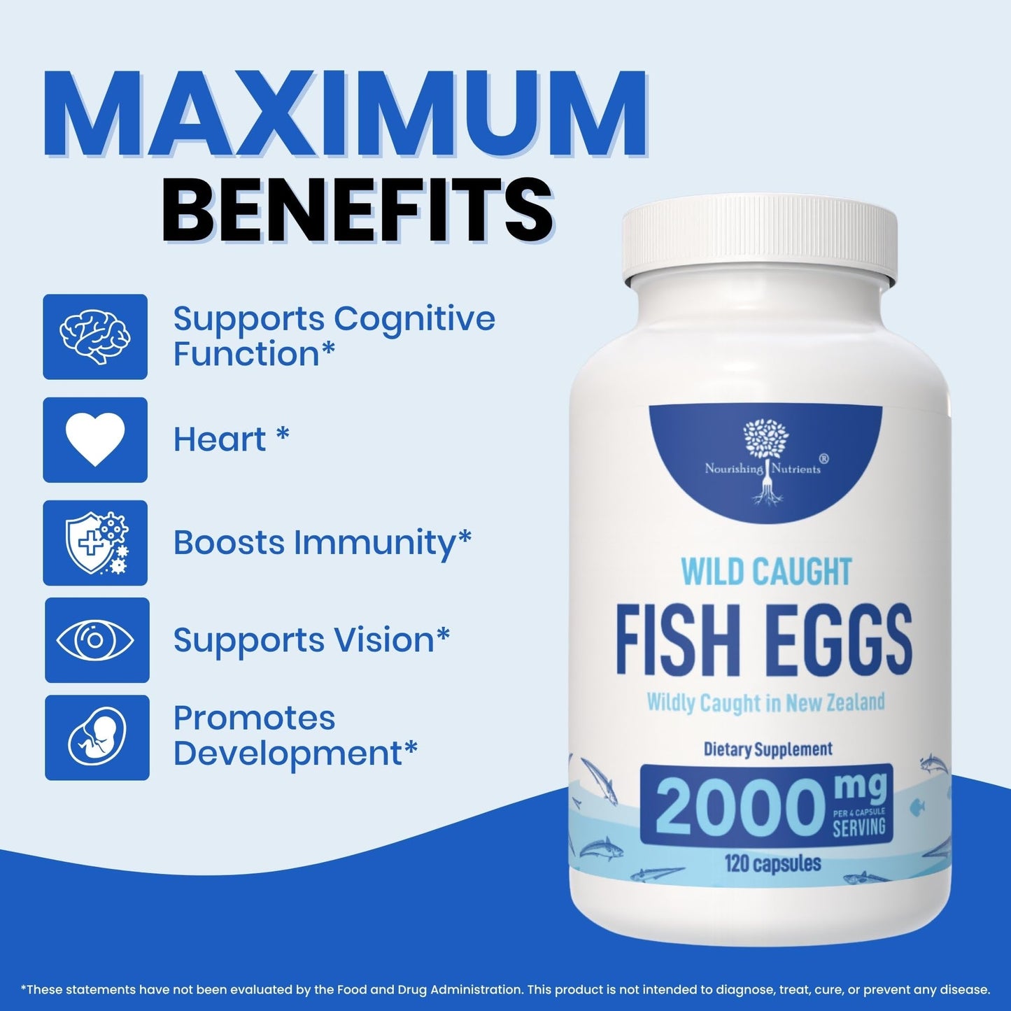 Nourishing Nutrients Wild Caught Fish Eggs 2,000mg Omega 3-6-9 EPA & DHA Support Capsules, 120 Capsules