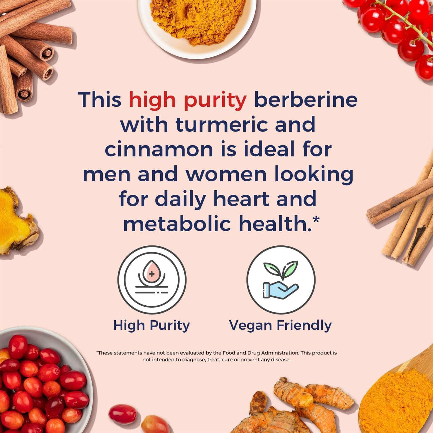Vitalitown Berberine HCl 200mg with Ceylon Cinnamon & Turmeric, 97% Purity, Concentrated Berberine Supplement, 60 Capsules