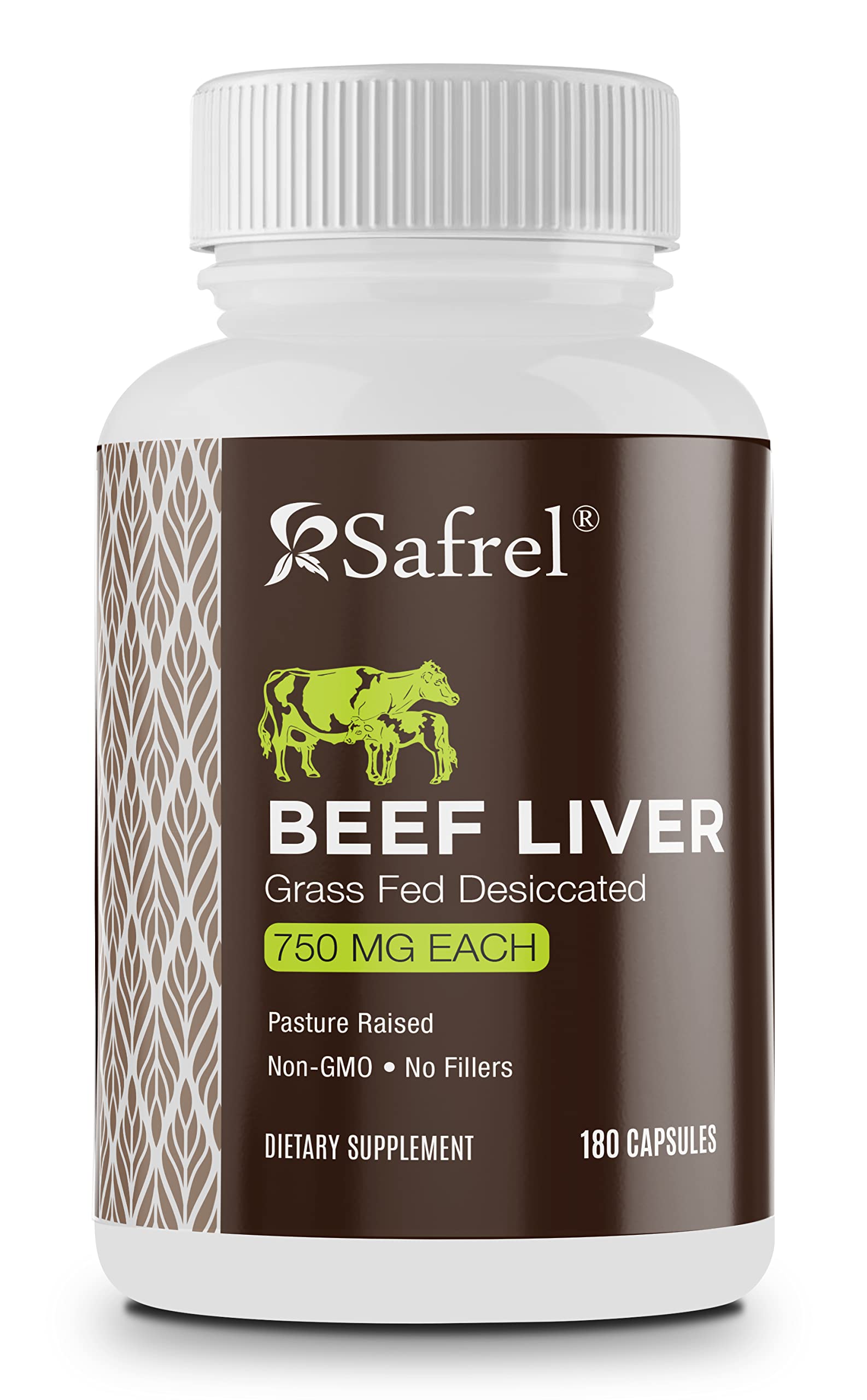 Safrel Grass Fed Desiccated Beef Liver Capsules 750mg, 180 Capsules