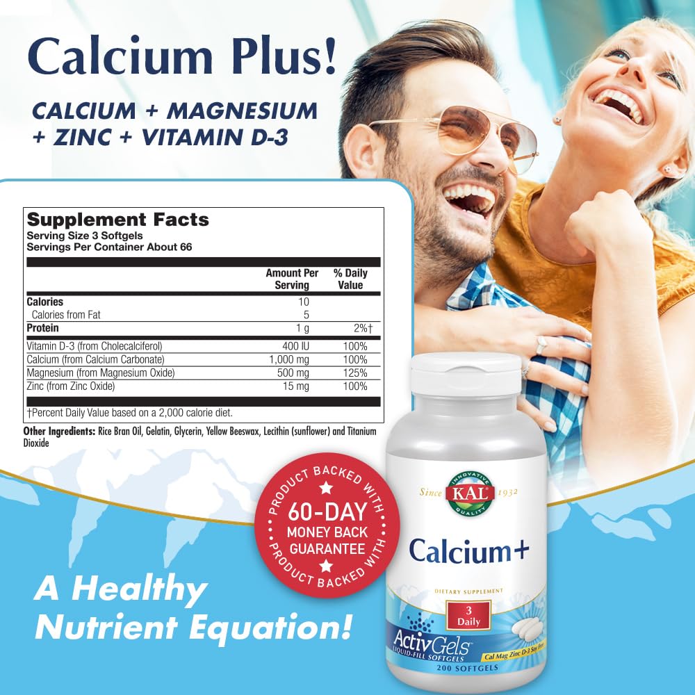 KAL Calcium Plus Softgels, 200 Count
