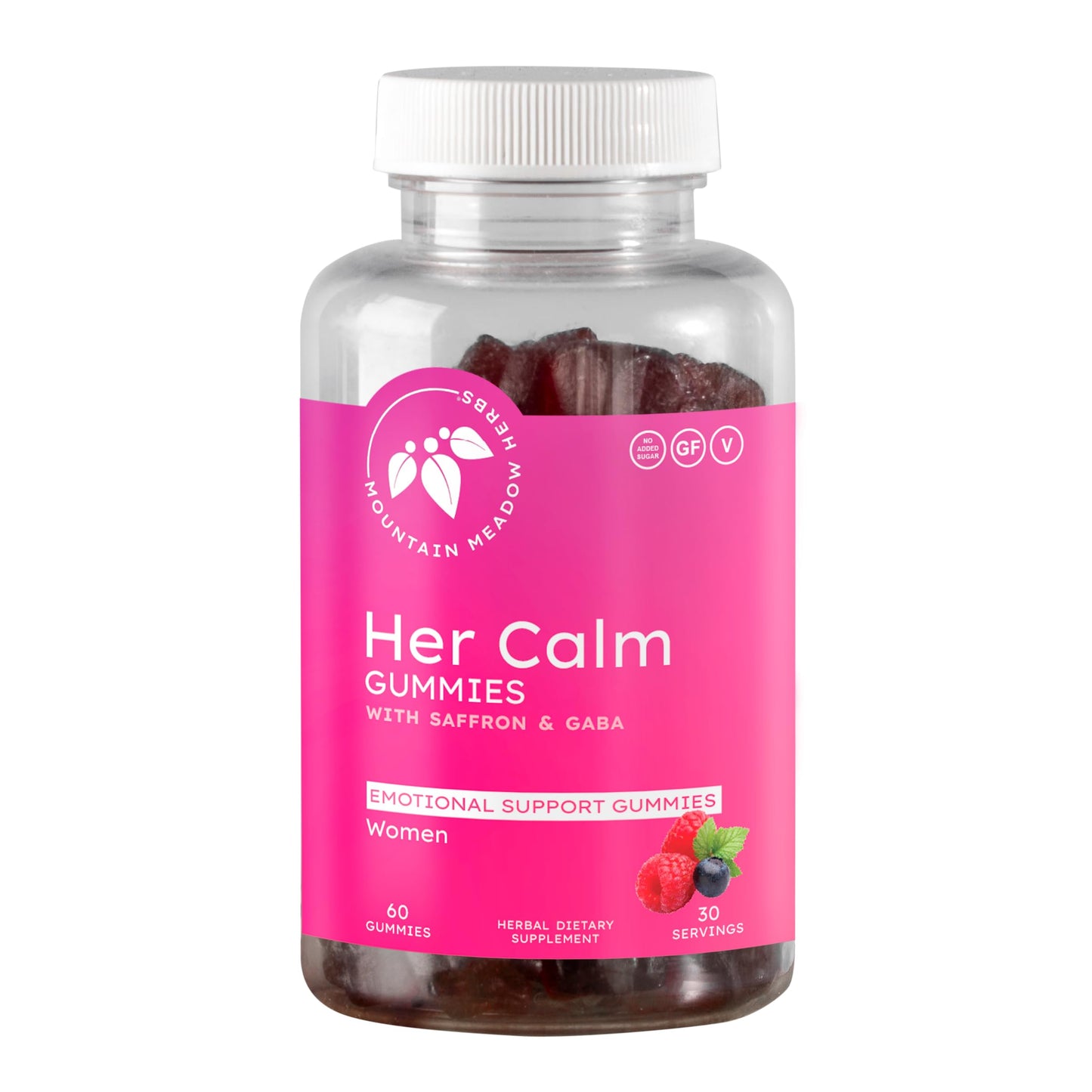Mountain Meadow Herbs Her Calm Gummies – Natural Mood Support with Saffron, Passion Flower, St. John’s Wort, GABA – Stress Relief Supplement for Women, 60 Count