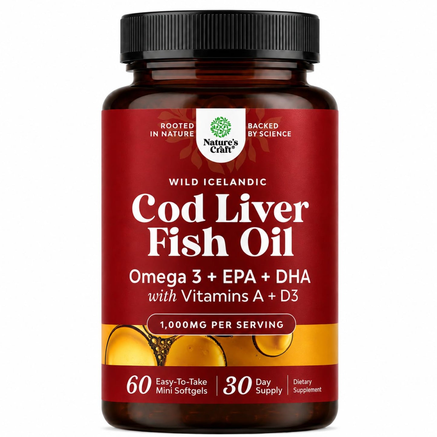 Natures Craft Icelandic Wild Caught Cod Liver Oil Softgels, 60 Count