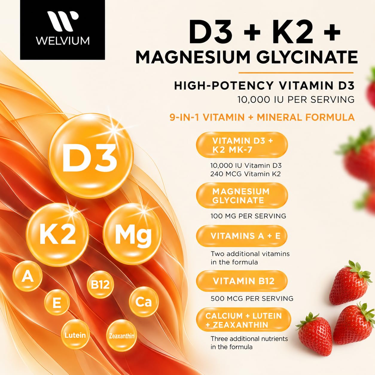 WELVIUM Vitamin D3 K2 60 Gummies