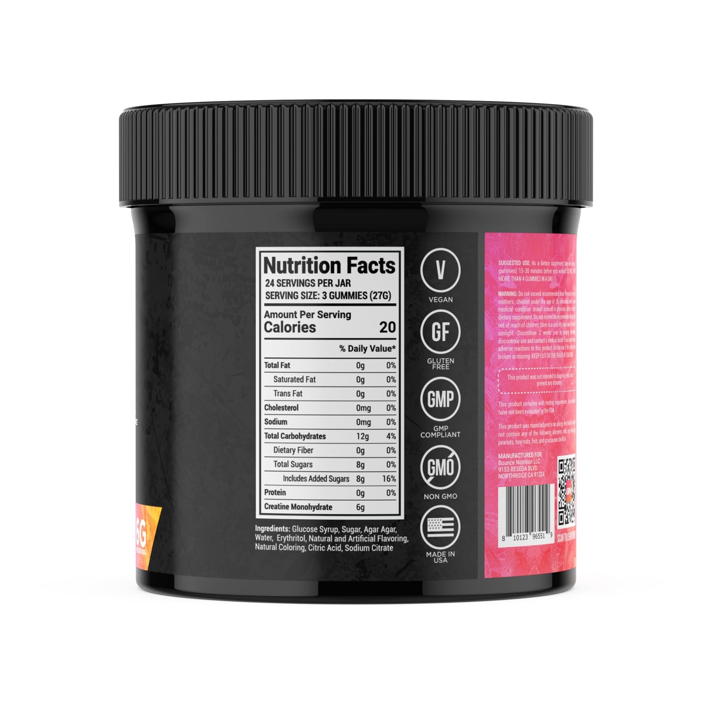 Bounce Pro Creatine Monohydrate Gummies, 72 Count