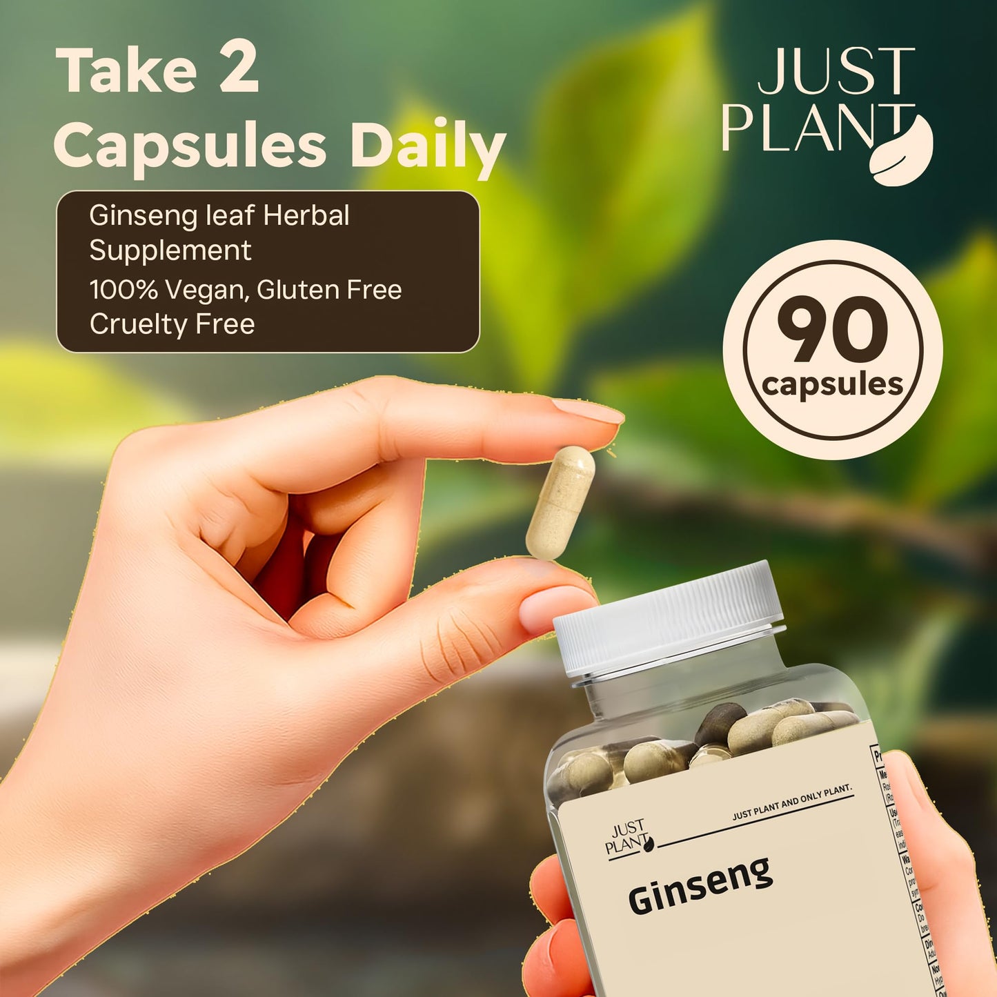 Just Plant Ginseng Root Extract Capsules 750 mg, 90 Count
