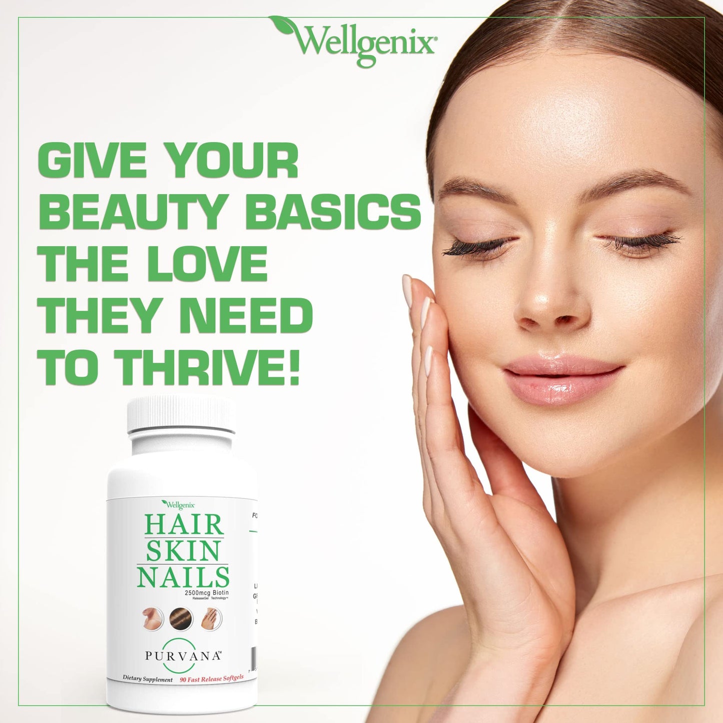 Wellgenix Purvana Hair Skin and Nails Supplement 90 Softgels