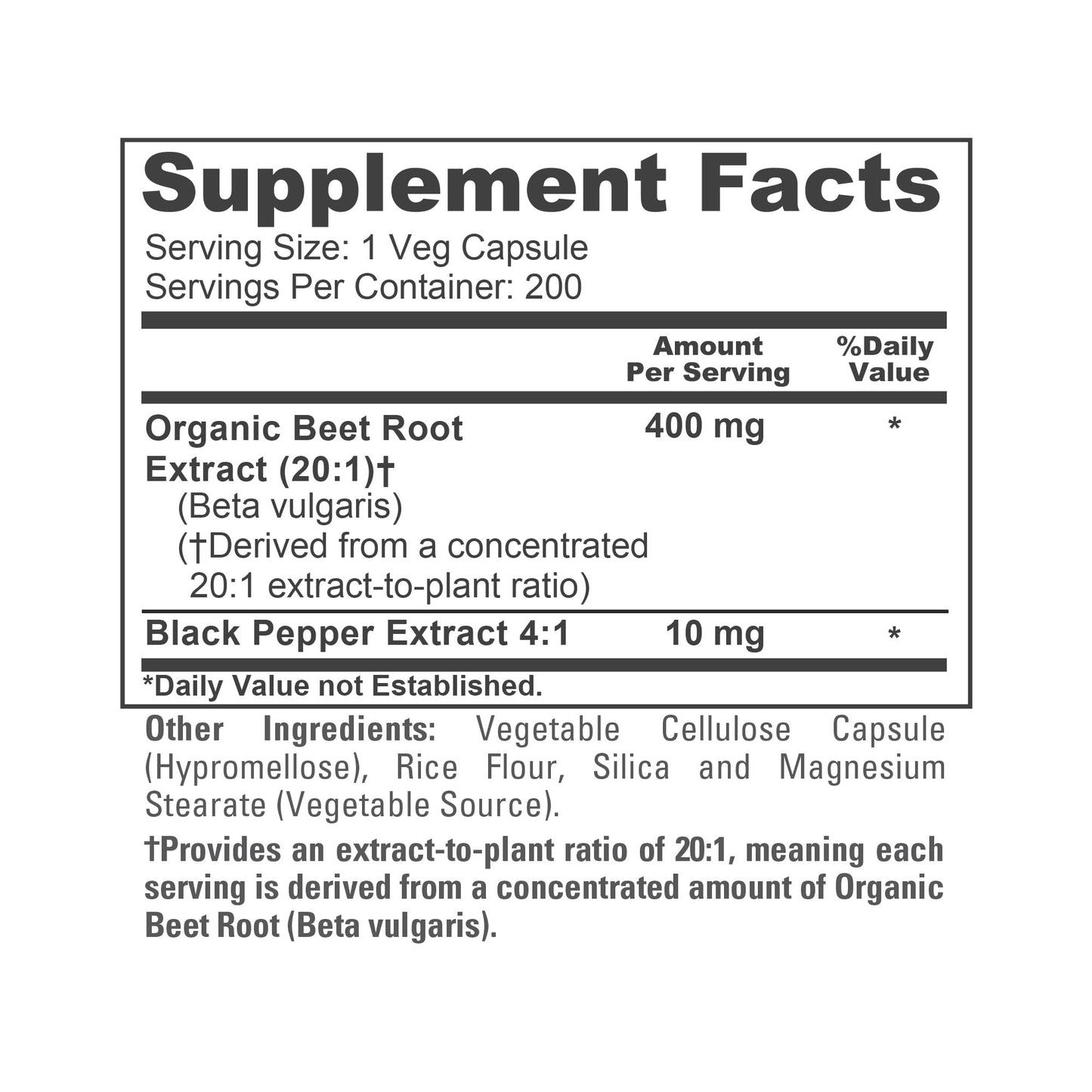 NusaPure Beet Root 400mg Veg Capsules, 200 Capsules
