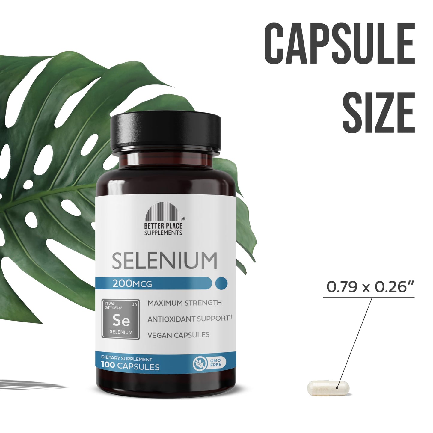 Better Place Organics Selenium Capsules, 200mcg, 100 Count