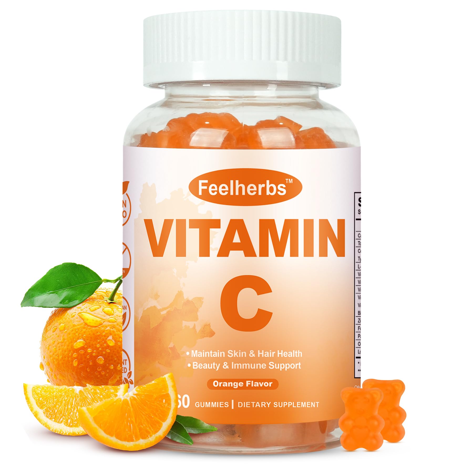 Feelherbs Chewable Vitamin C Gummies 240mg, Natural Orange Flavor, 60 Gummies