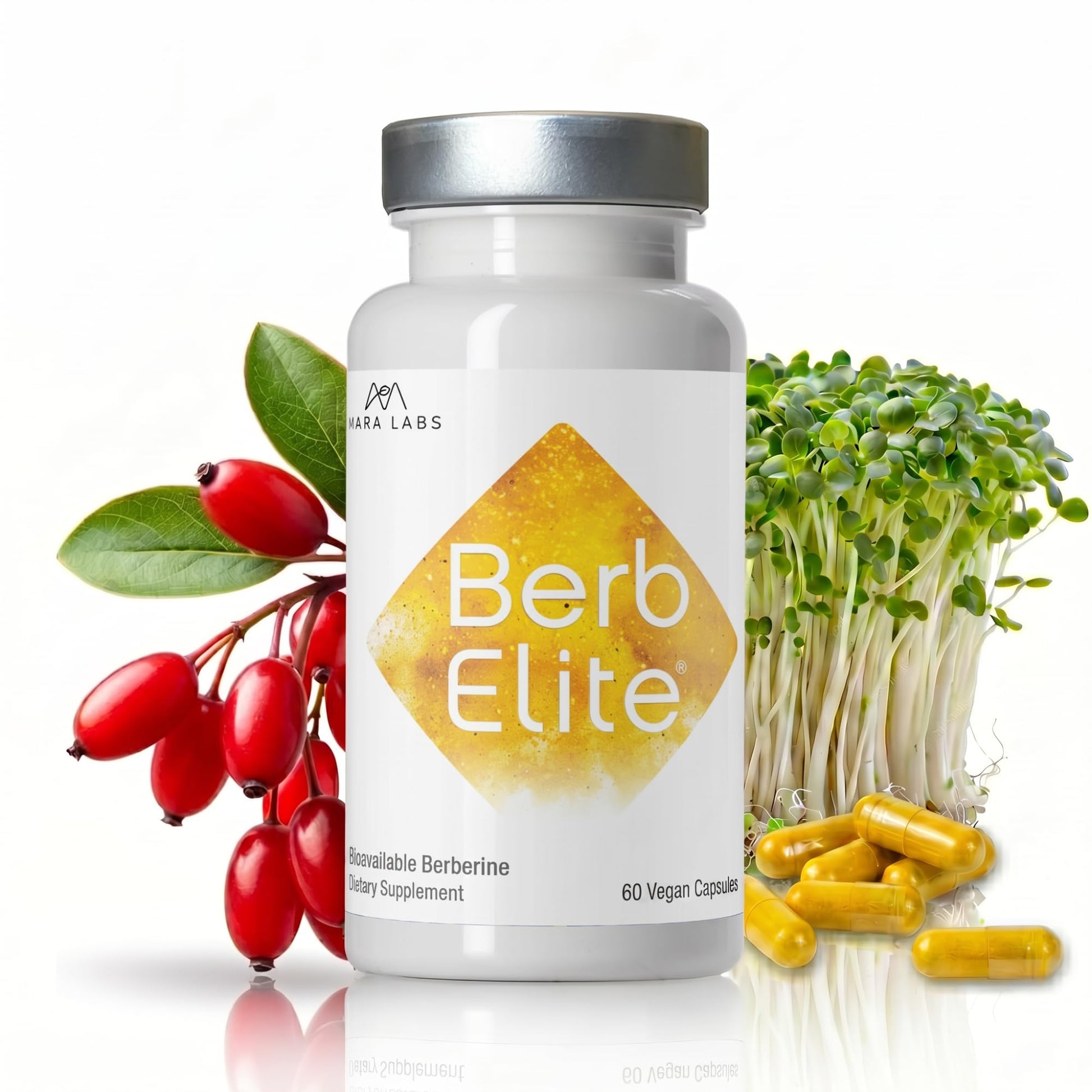 BrocElite BerbElite Berberine HCL 350mg & Broccoli Seed Complex 60 Capsules