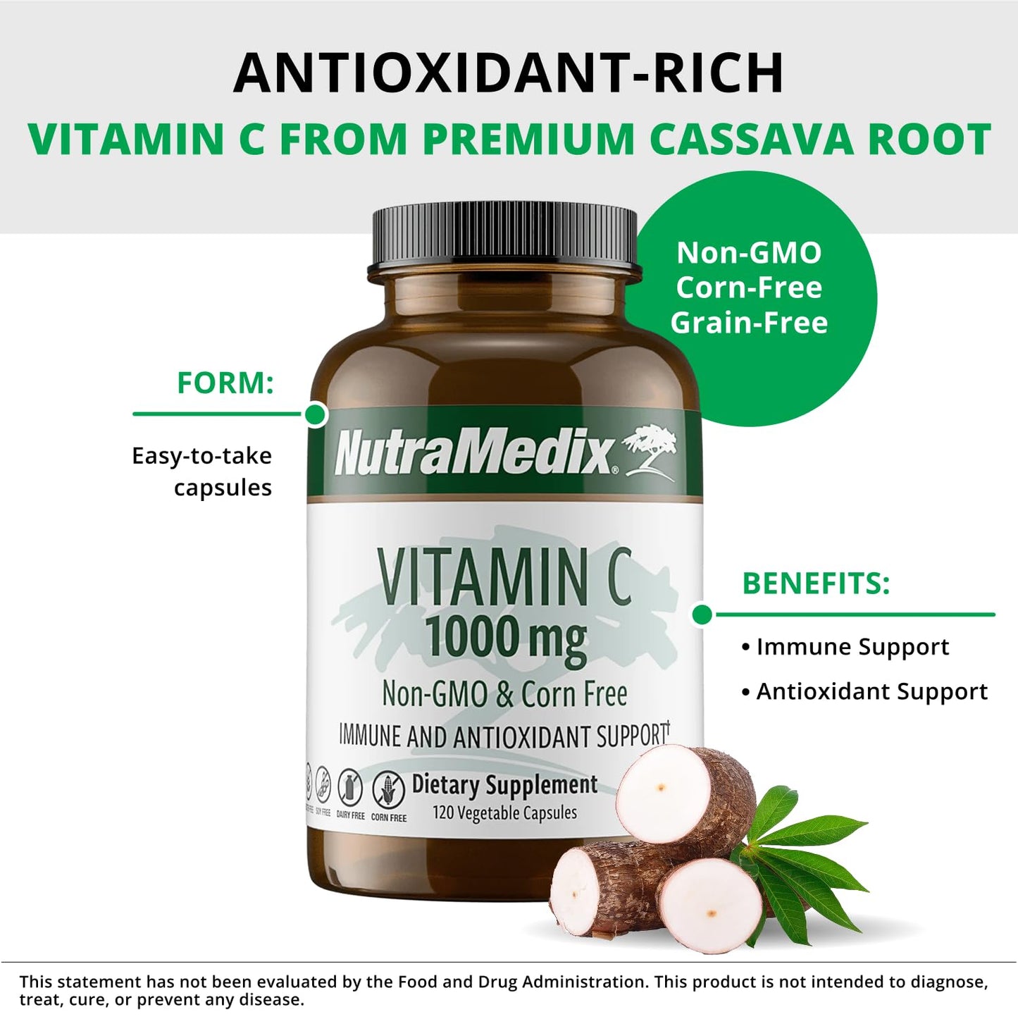 NutraMedix Corn-Free Vitamin C Capsules 1000 mg, 120 Capsules