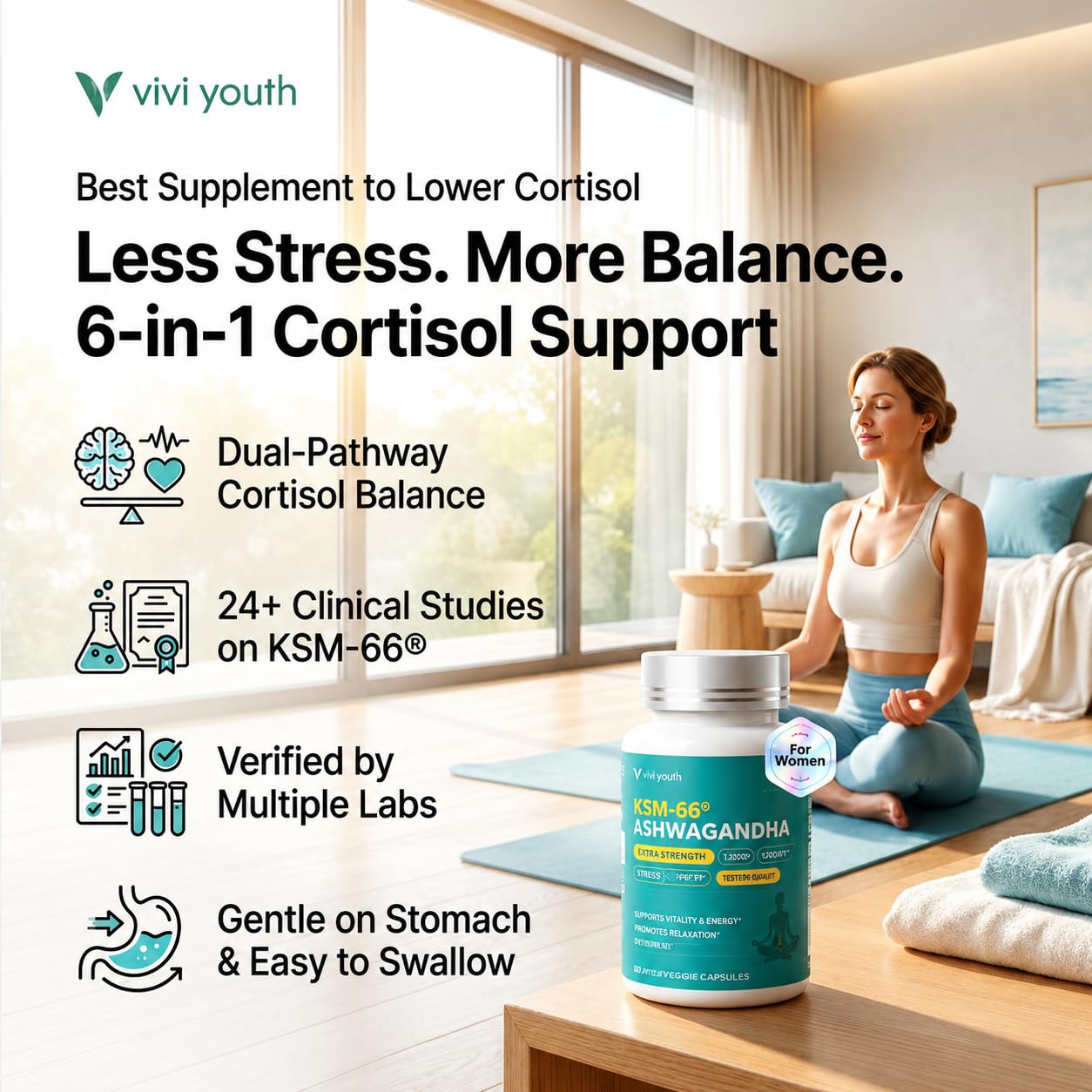 VIVI Youth KSM-66 Ashwagandha Capsule, 60 Count