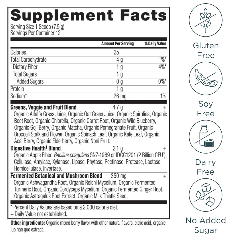 Ancient Nutrition Multi Collagen Protein Powder Vanilla + Organic Supergreens Powder Berry, Powder, 25.4