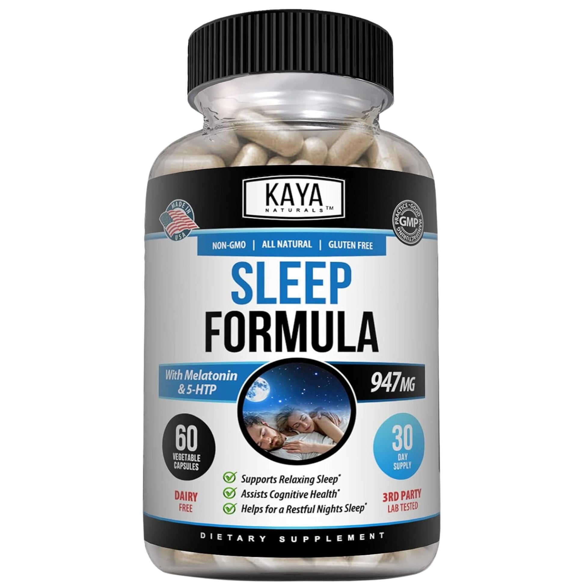 Kaya Naturals Sleep Support Formula with Melatonin Capsules 60 Count