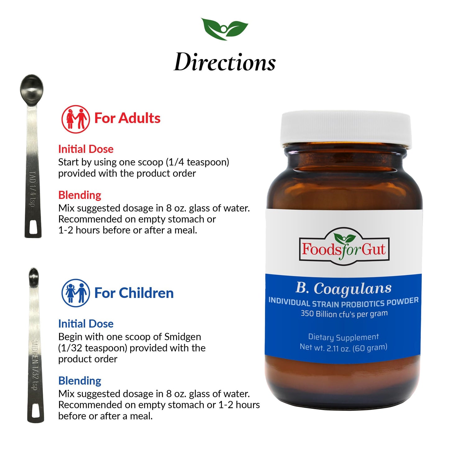 Foods For Gut Bacillus Coagulans Probiotic Powder 350 Billion CFUs, 2.11 Ounces