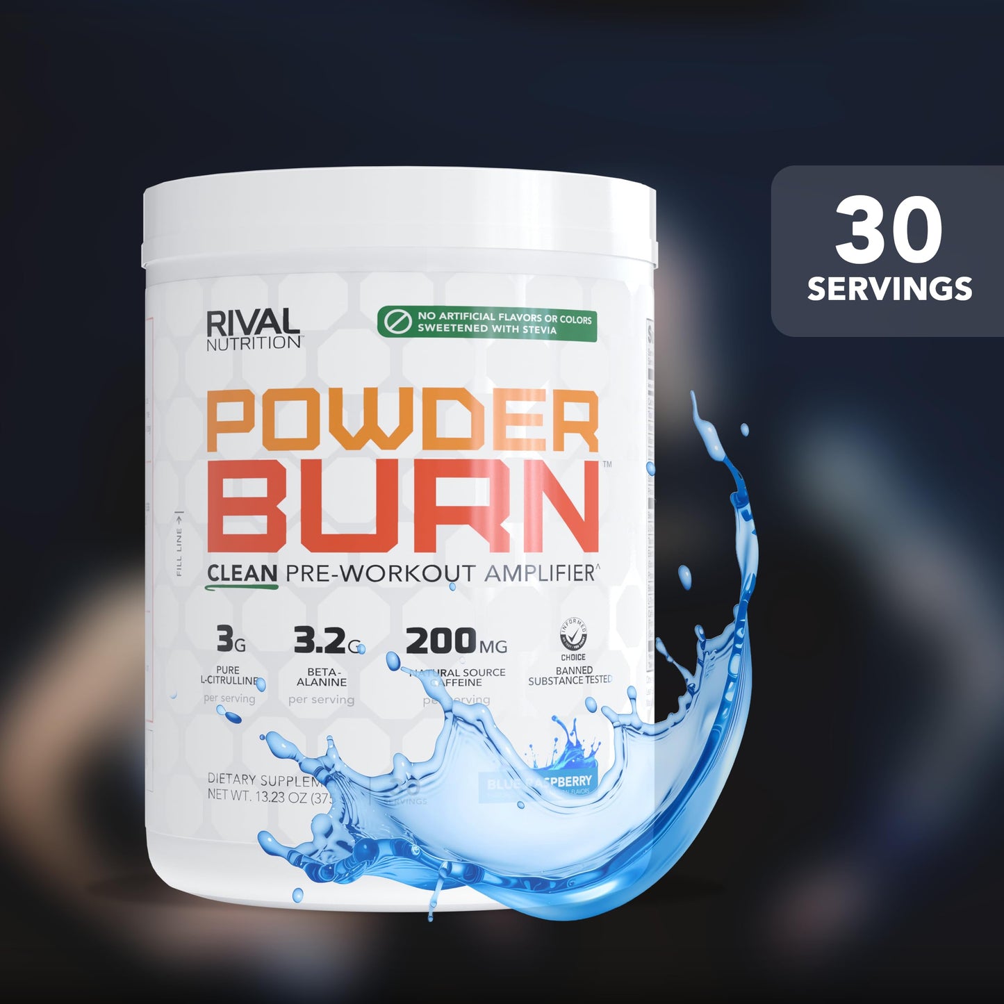 RIVAL NUTRITION Powder Burn Pre-Workout Energy Powder, Blue Raspberry, 30 Servings